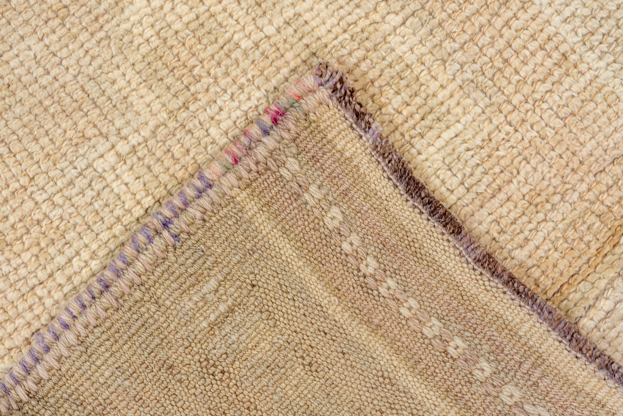 2' x 12' one-of-a-kind handmade vintage Kars runner rug. Color palette: bisque, brown, burlywood, dark salmon, off-white