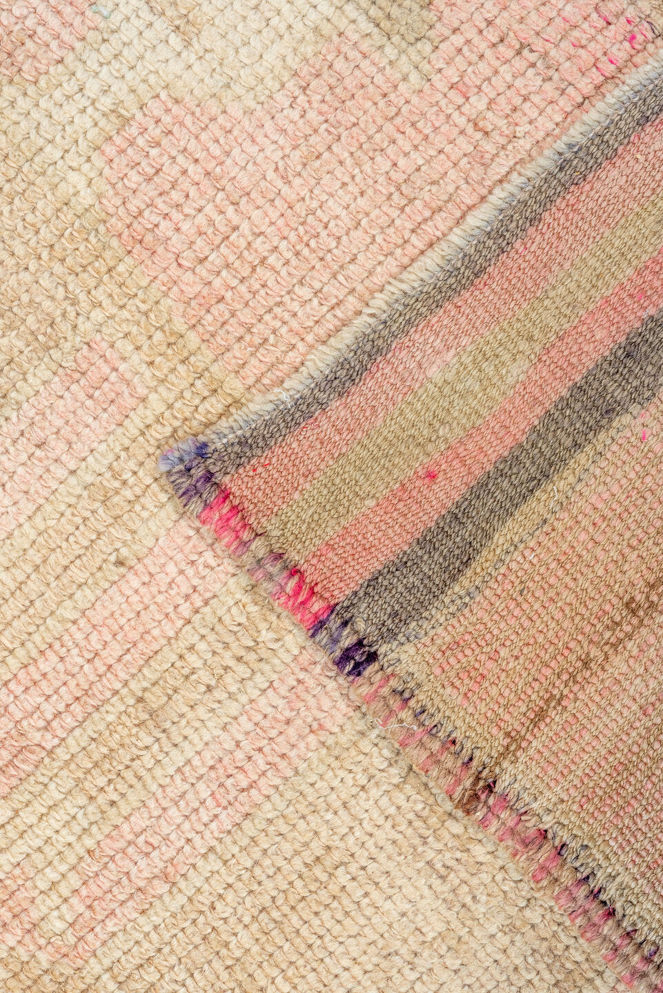 3' x 10' one-of-a-kind handmade antique Kars runner rug. Color palette: blush, ivory, taupe, rose, camel, sage, pink, beige