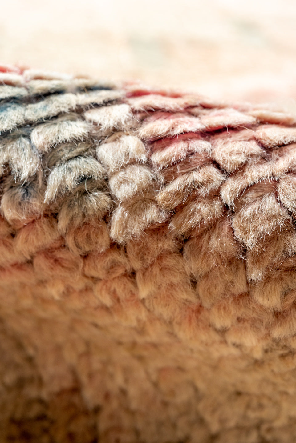 2' x 10' one-of-a-kind handmade vintage Kars runner rug. Color palette: brown, gray, off-white, orange, pink, redwood, snow