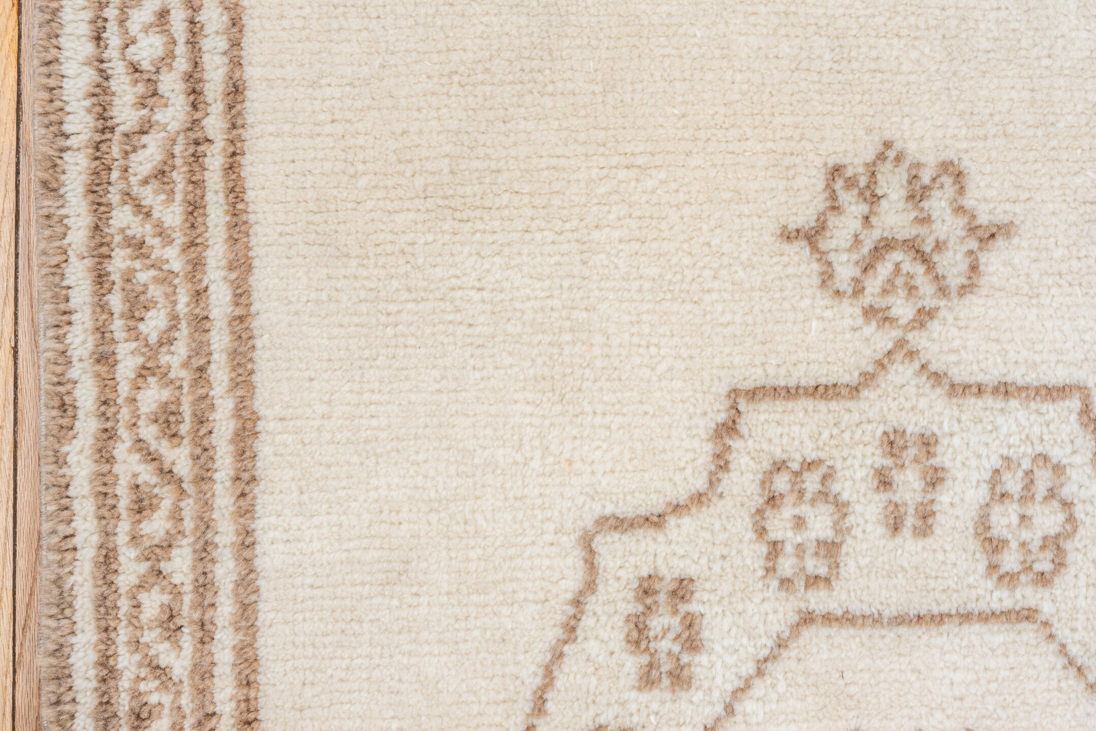 3' x 13' one-of-a-kind handmade vintage Moroccan runner rug. Color palette: brown, gray, light gray, off-white, pink, snow