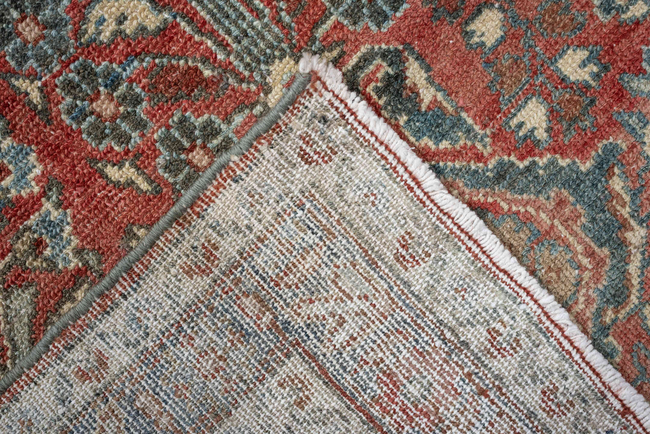 2' x 24' one-of-a-kind handmade vintage Dargazin runner rug. Color palette: terracotta, ivory, slate, dusty blue, camel