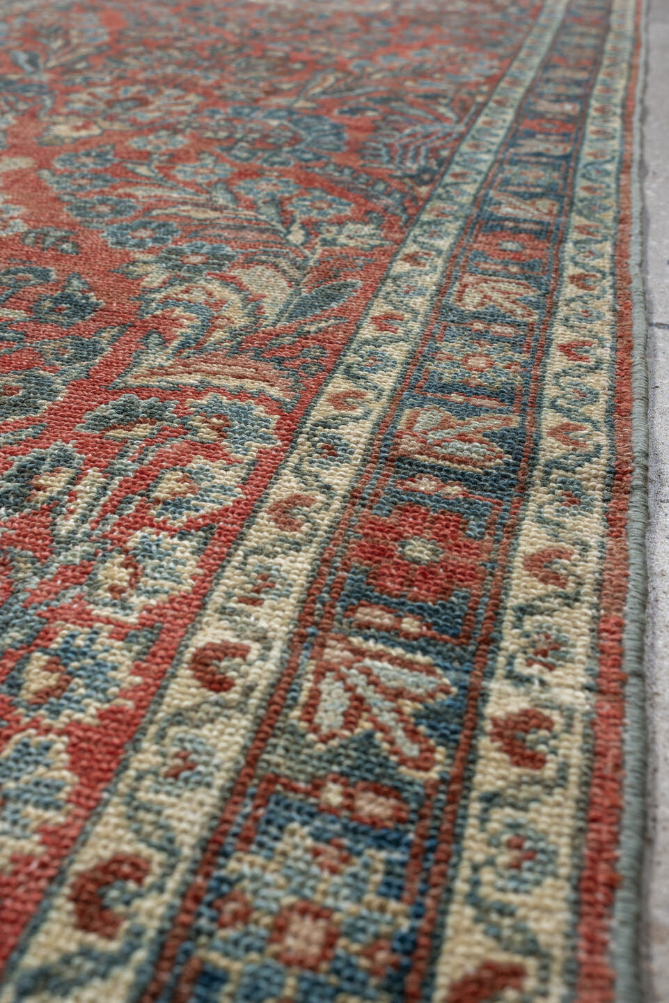 2' x 24' one-of-a-kind handmade vintage Dargazin runner rug. Color palette: terracotta, ivory, slate, dusty blue, camel