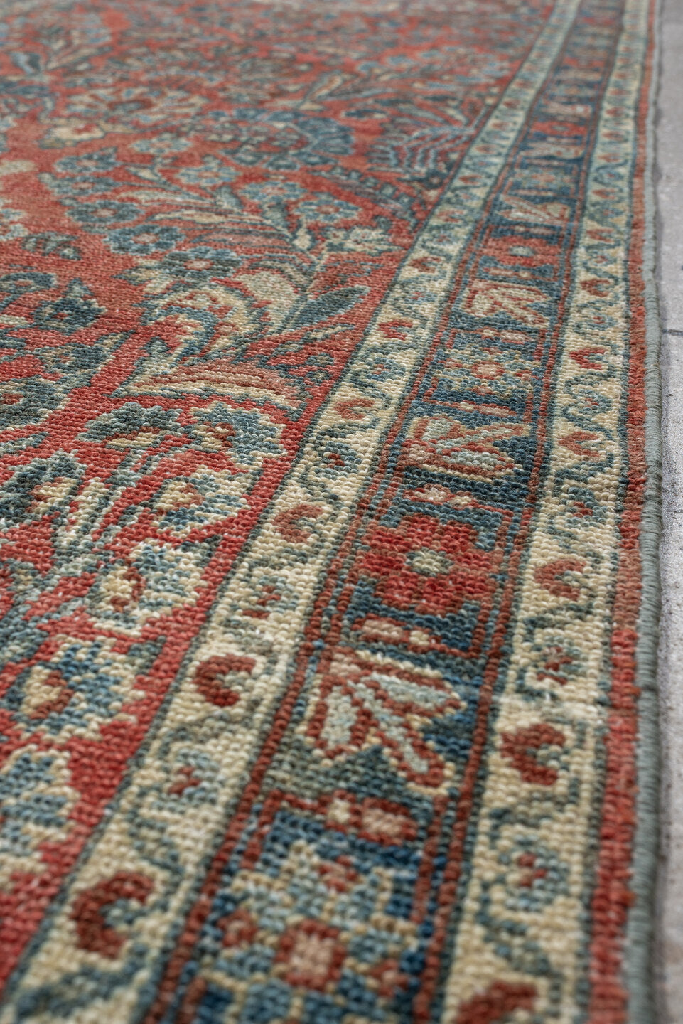 2' x 24' one-of-a-kind handmade vintage Dargazin runner rug. Color palette: terracotta, ivory, slate, dusty blue, camel