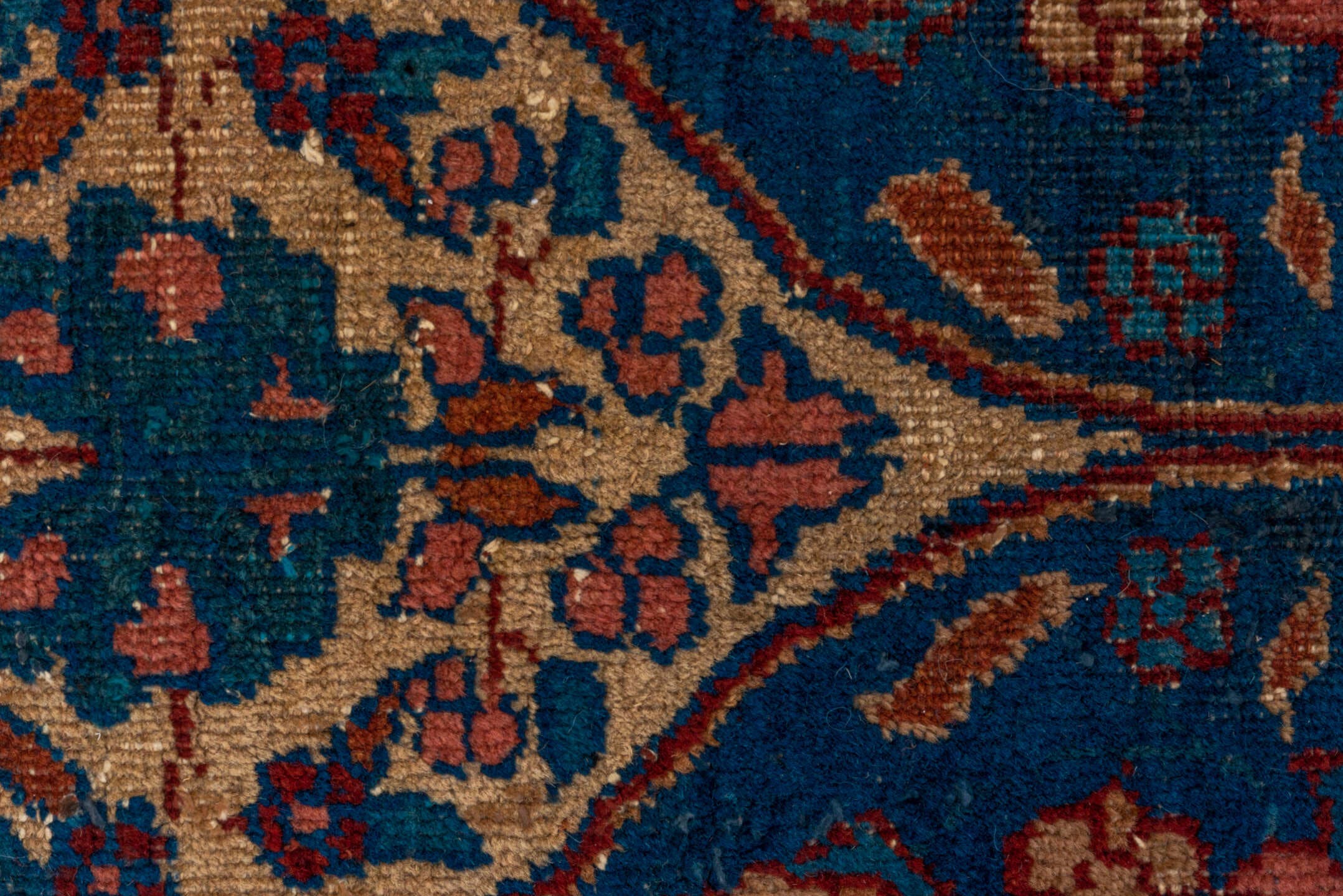 7' x 12' one-of-a-kind handmade antique Sparta large size rug. Color palette: navy, ivory, rust, cobalt, terra cotta, camel