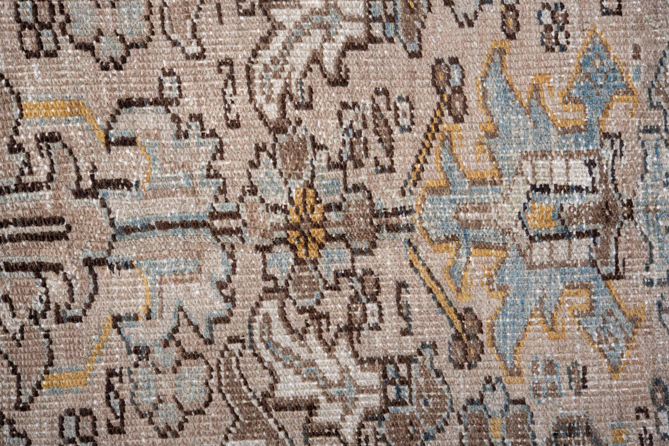 7' x 11' one-of-a-kind handmade antique Heriz large size rug. Color palette: taupe, ivory, charcoal, slate, gold, pale blue