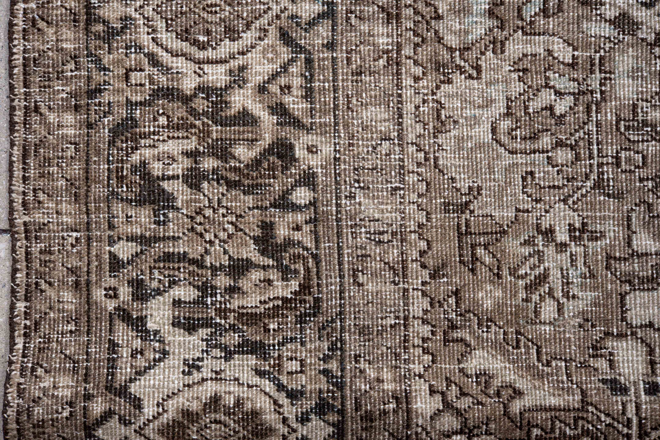 6' x 9' one-of-a-kind handmade antique Heriz medium size rug. Color palette: taupe, ivory, charcoal, brown, beige, gray