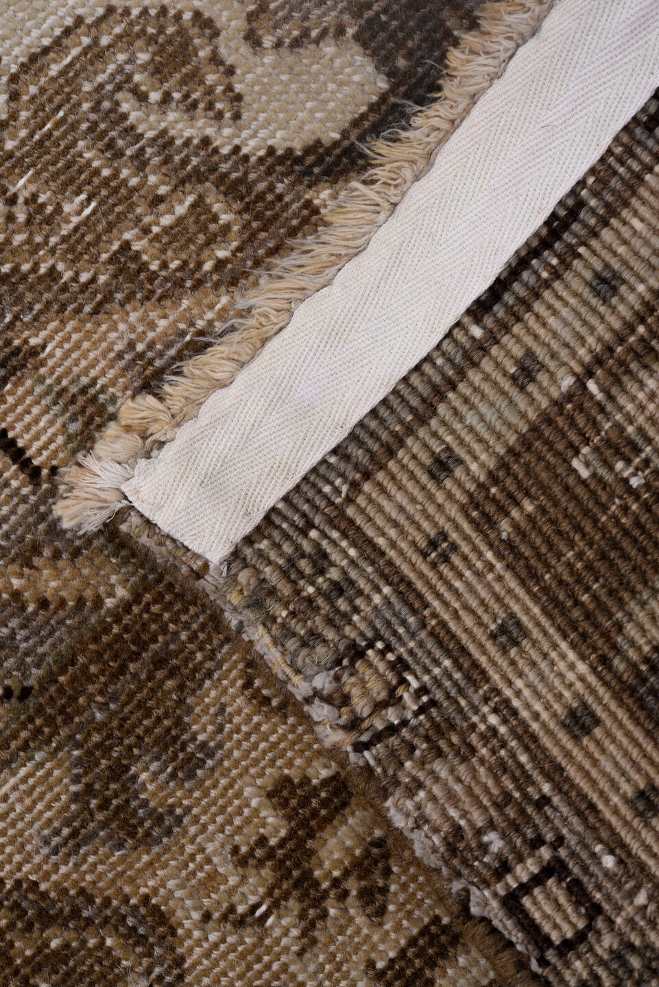 6' x 9' one-of-a-kind handmade antique Heriz medium size rug. Color palette: taupe, beige, brown, ivory, pale blue, charcoal