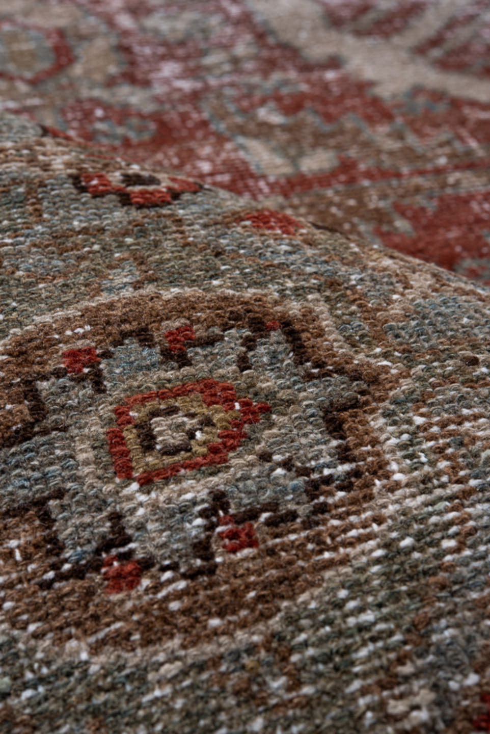 4' x 6' one-of-a-kind handmade antique Malayer small size rug. Color palette: rust, ivory, pale blue, taupe, brick, sage