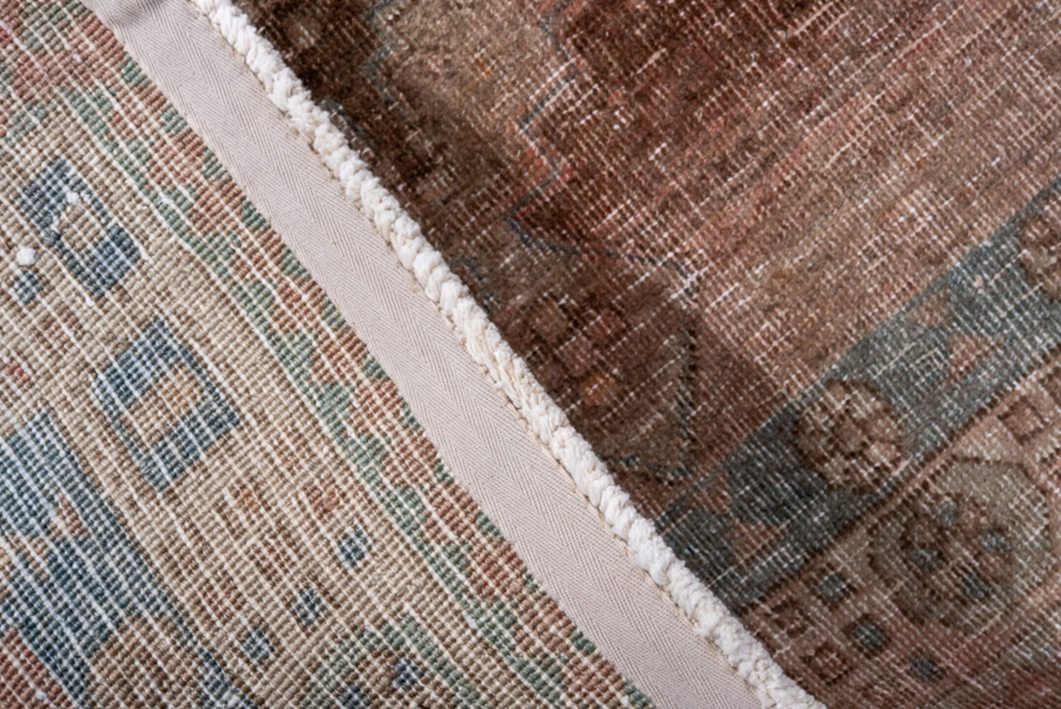 3' x 9' one-of-a-kind handmade antique Sarab runner rug. Color palette: rose, ivory, taupe, sky_blue, brown, camel, charcoal