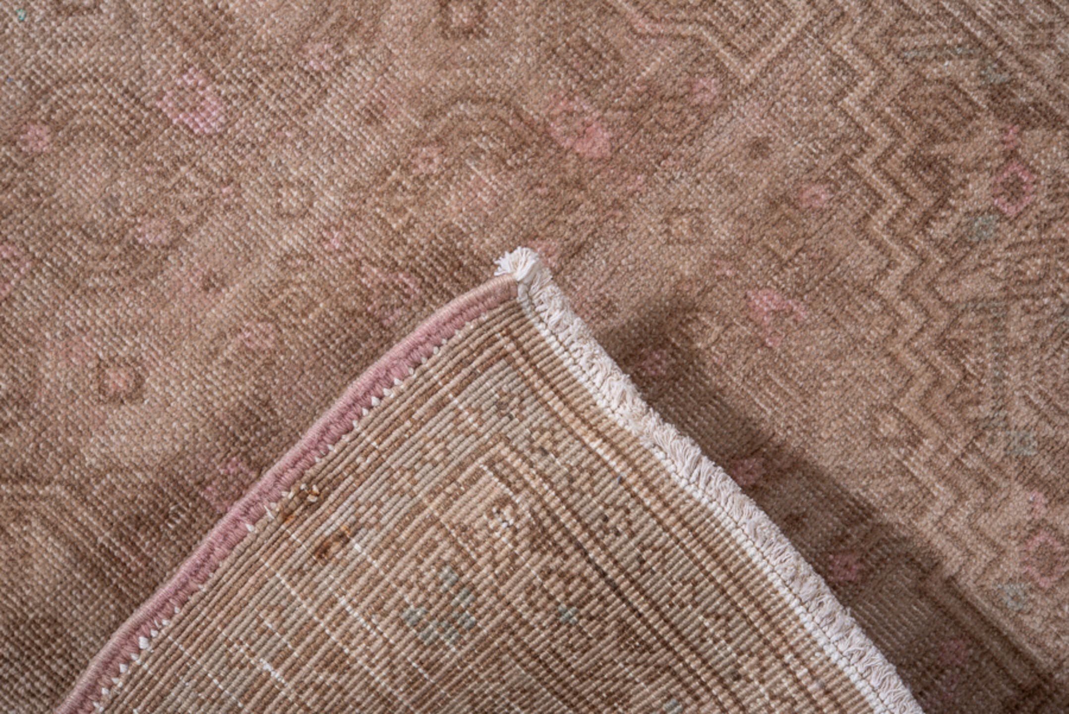2' x 7' one-of-a-kind handmade antique Sarab runner rug. Color palette: taupe, dusty rose, beige, camel, ivory, soft brown