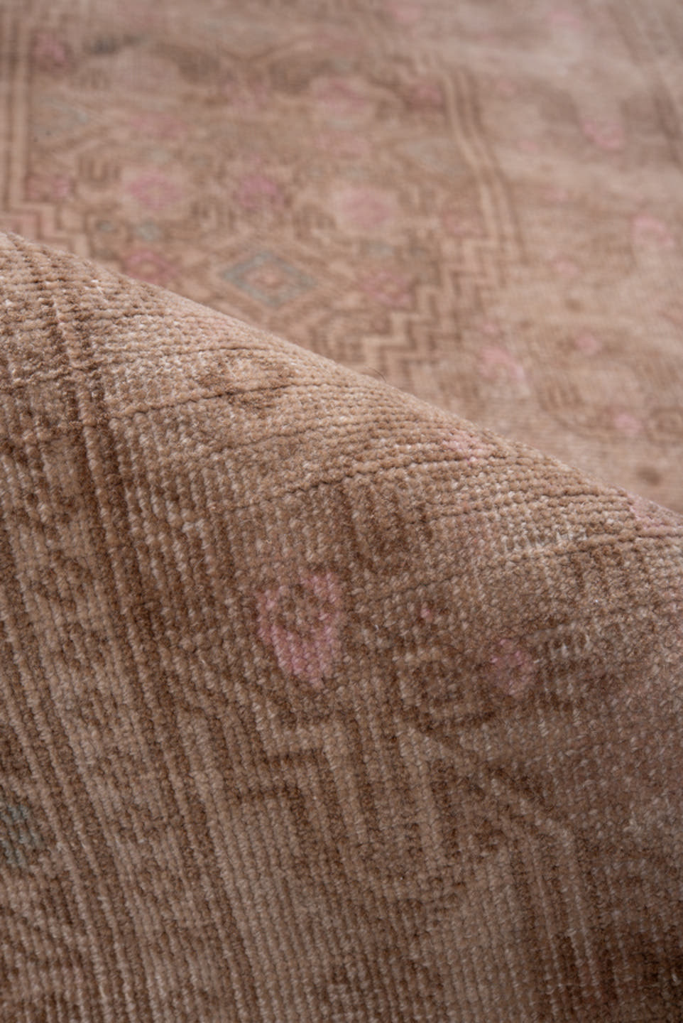 2' x 7' one-of-a-kind handmade antique Sarab runner rug. Color palette: taupe, dusty rose, beige, camel, ivory, soft brown