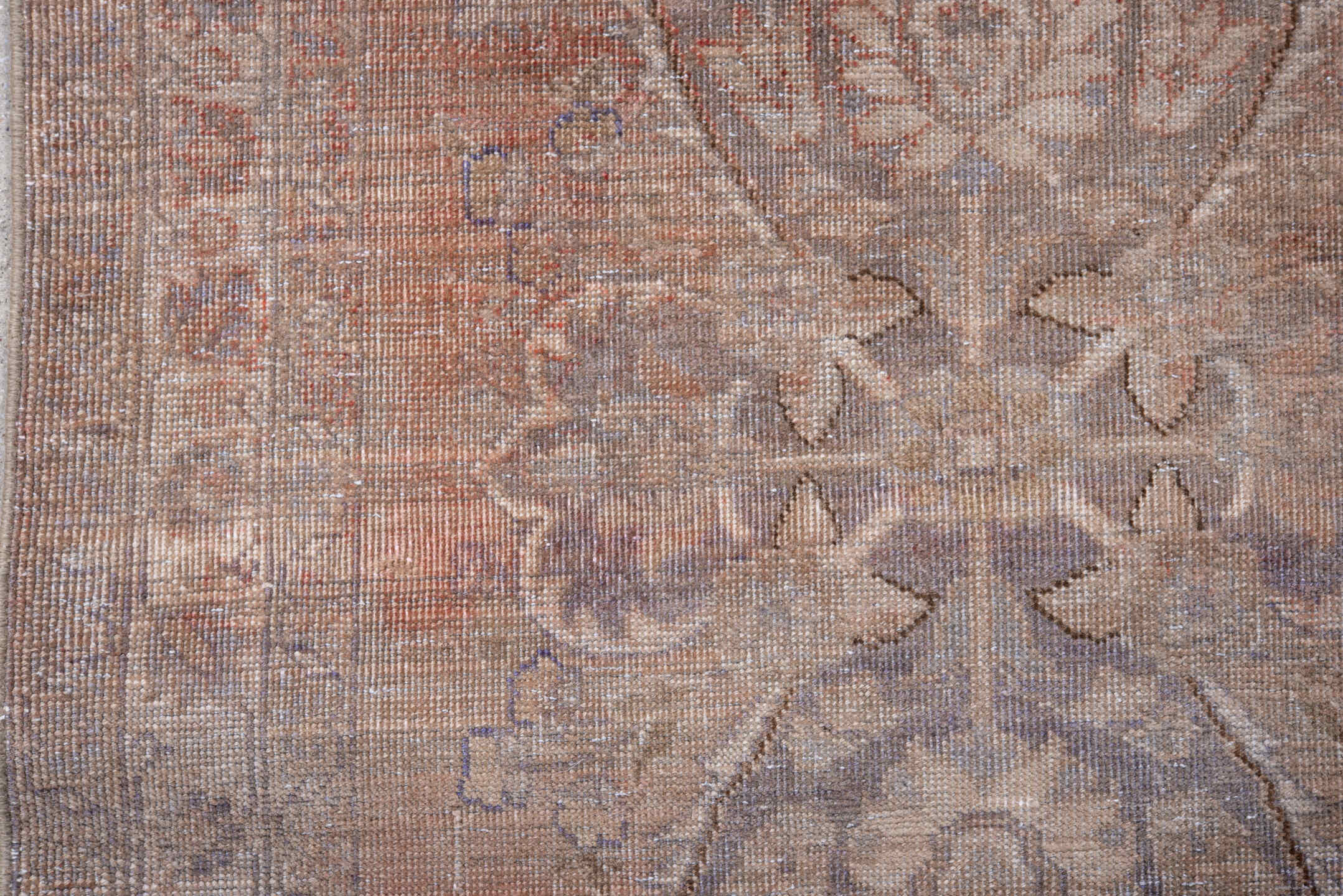 3' x 12' one-of-a-kind handmade antique Sarab runner rug. Color palette: taupe, rose, ivory, slate, dusty blue, beige, gray