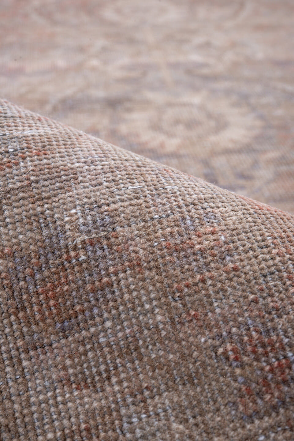 3' x 12' one-of-a-kind handmade antique Sarab runner rug. Color palette: taupe, rose, ivory, slate, dusty blue, beige, gray