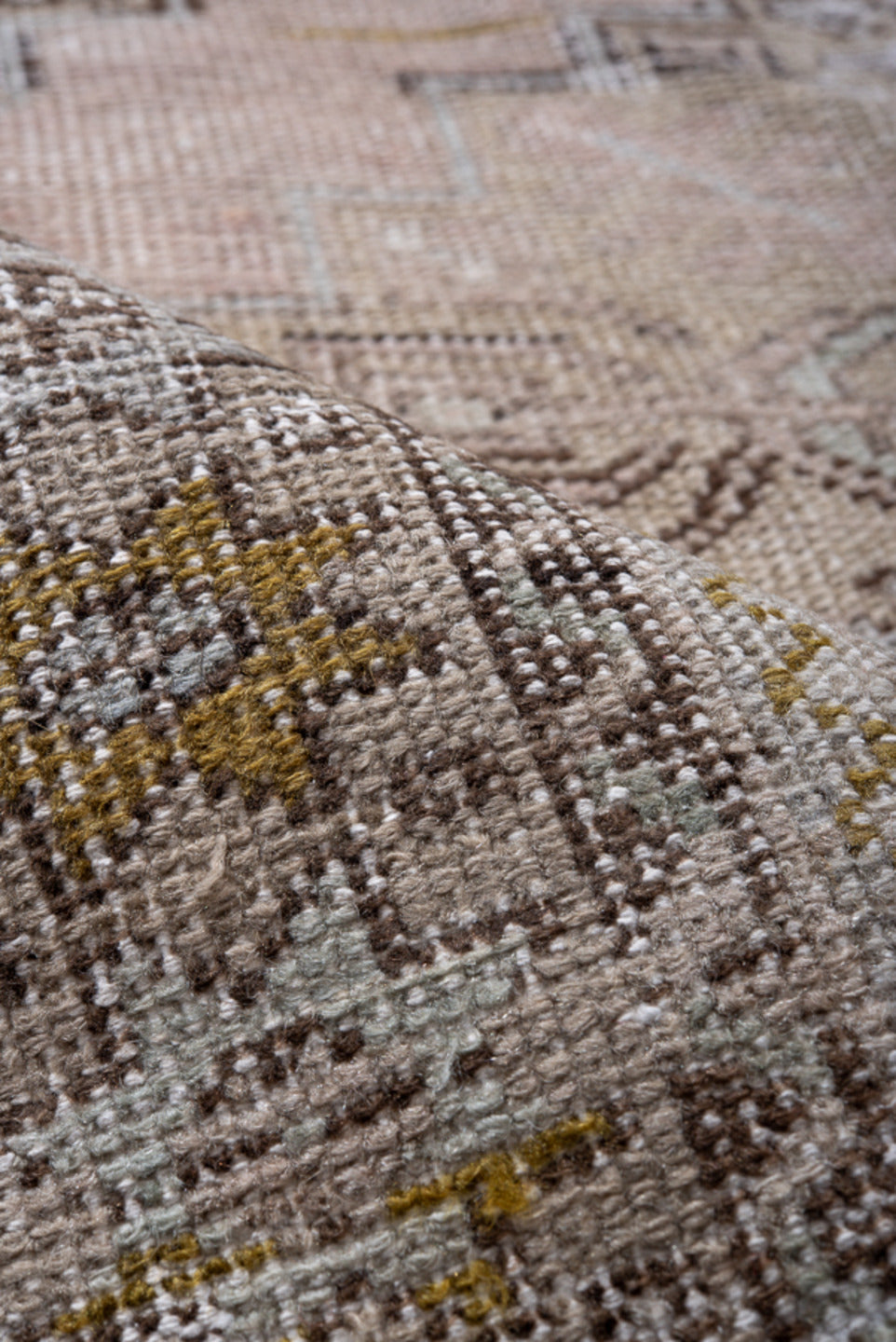 3' x 7' one-of-a-kind handmade vintage Oushak runner rug. Color palette: black, gray, light gray, off-white, pink, silver