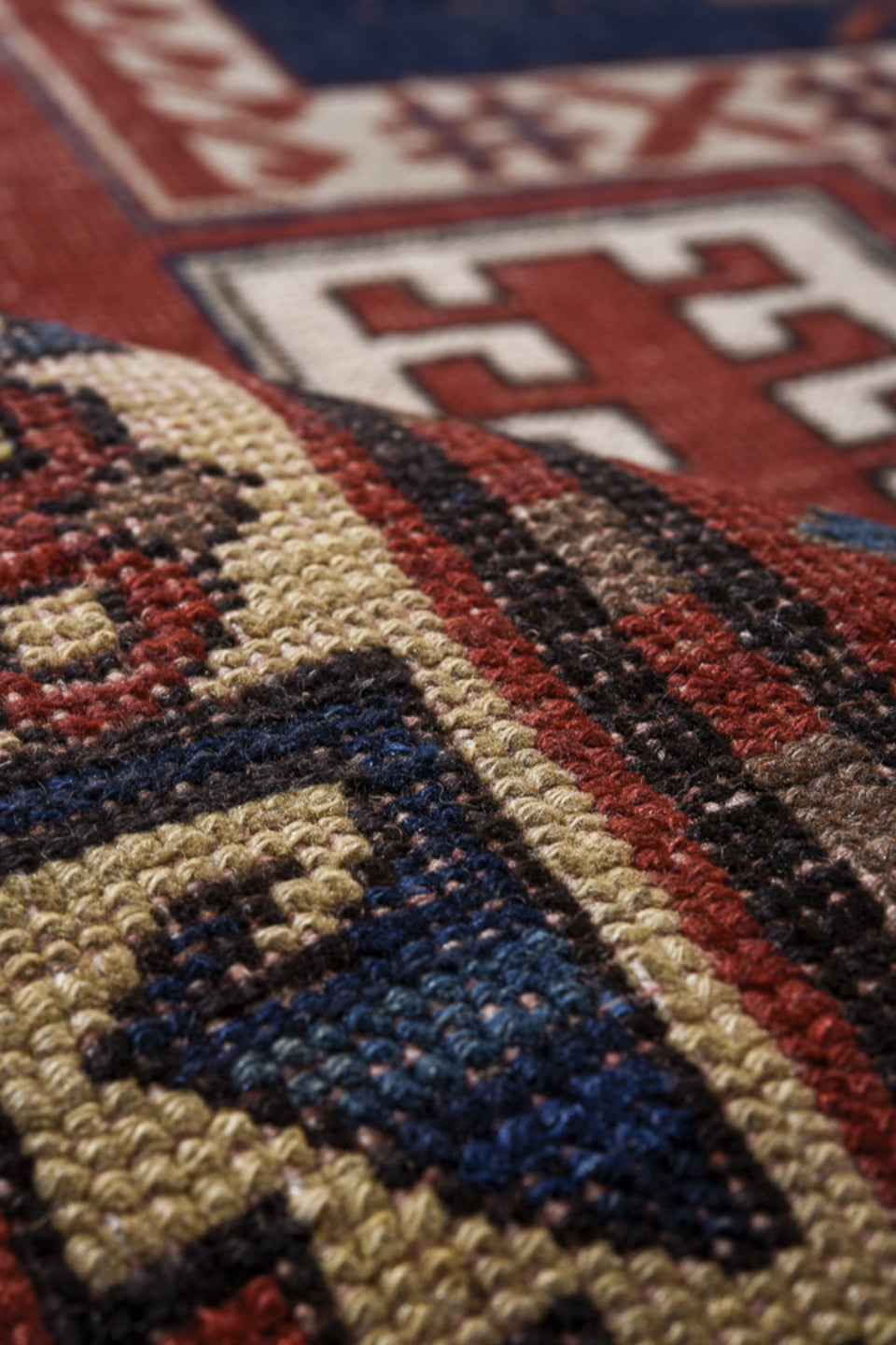 6' x 8' one-of-a-kind handmade vintage Kazak medium size rug. Color palette: black, blue, brown, charcoal, dim gray, gray