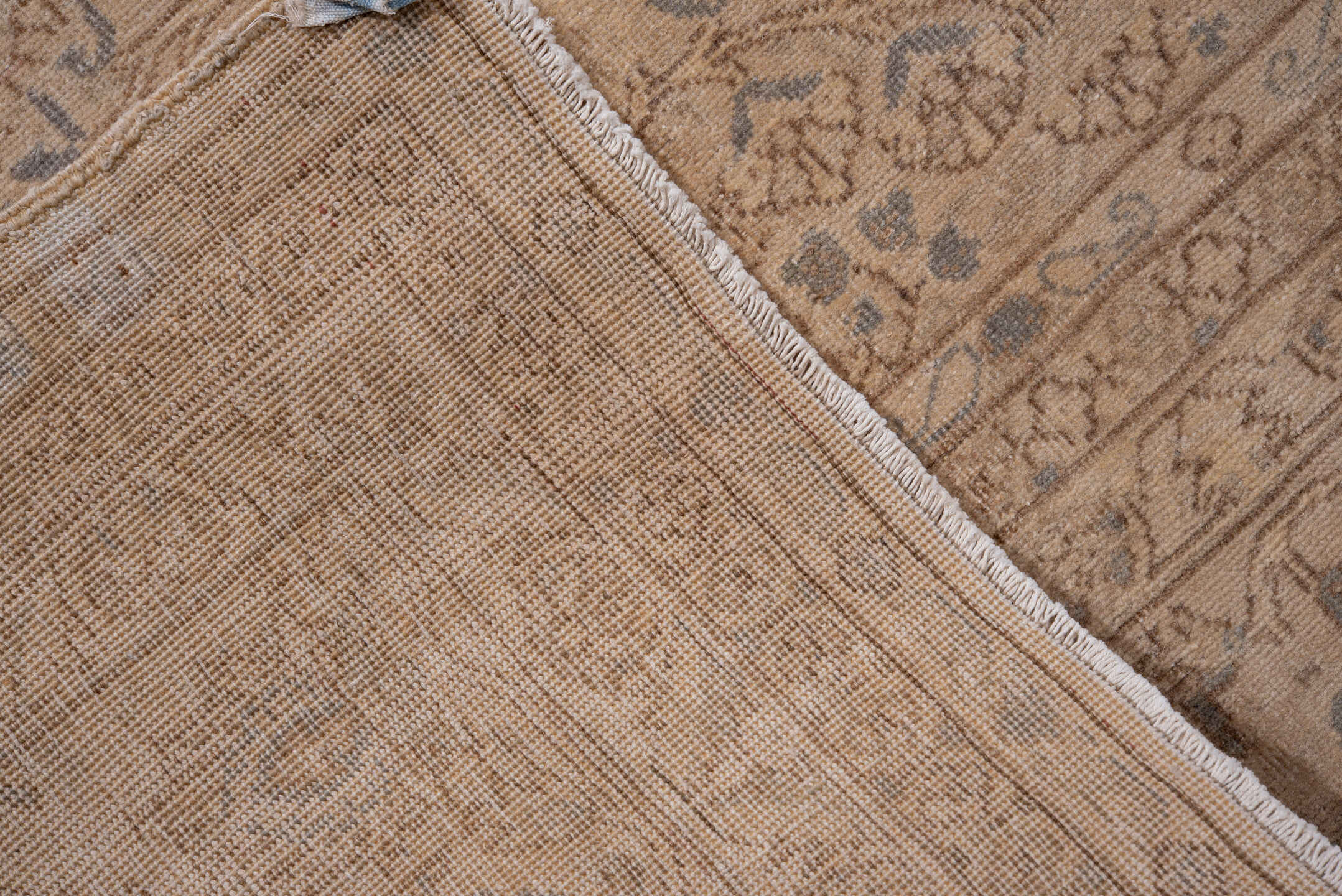 8' x 11' one-of-a-kind handmade antique Kaisary large size rug. Color palette: ivory, beige, taupe, pale blue, camel, sage