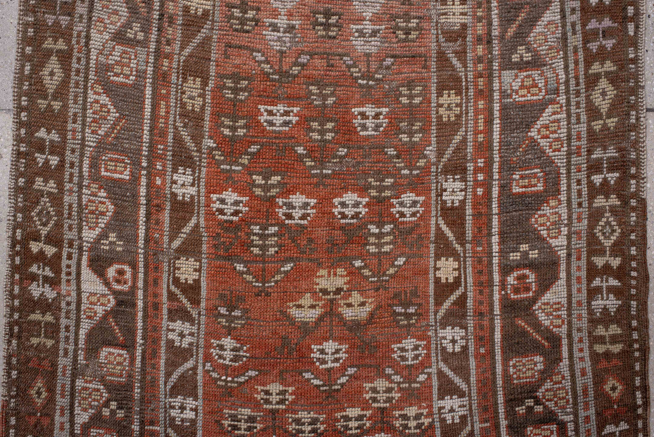 3' x 10' one-of-a-kind handmade antique NW Persian runner rug. Color palette: rust, brown, ivory, terra cotta, taupe
