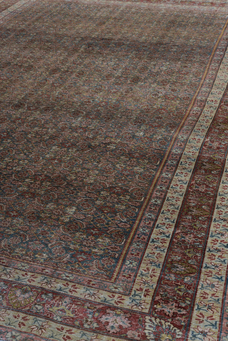 7' x 12' one-of-a-kind handmade vintage Bidjar large size rug. Color palette: rust, navy, ivory, rose, slate, burgundy