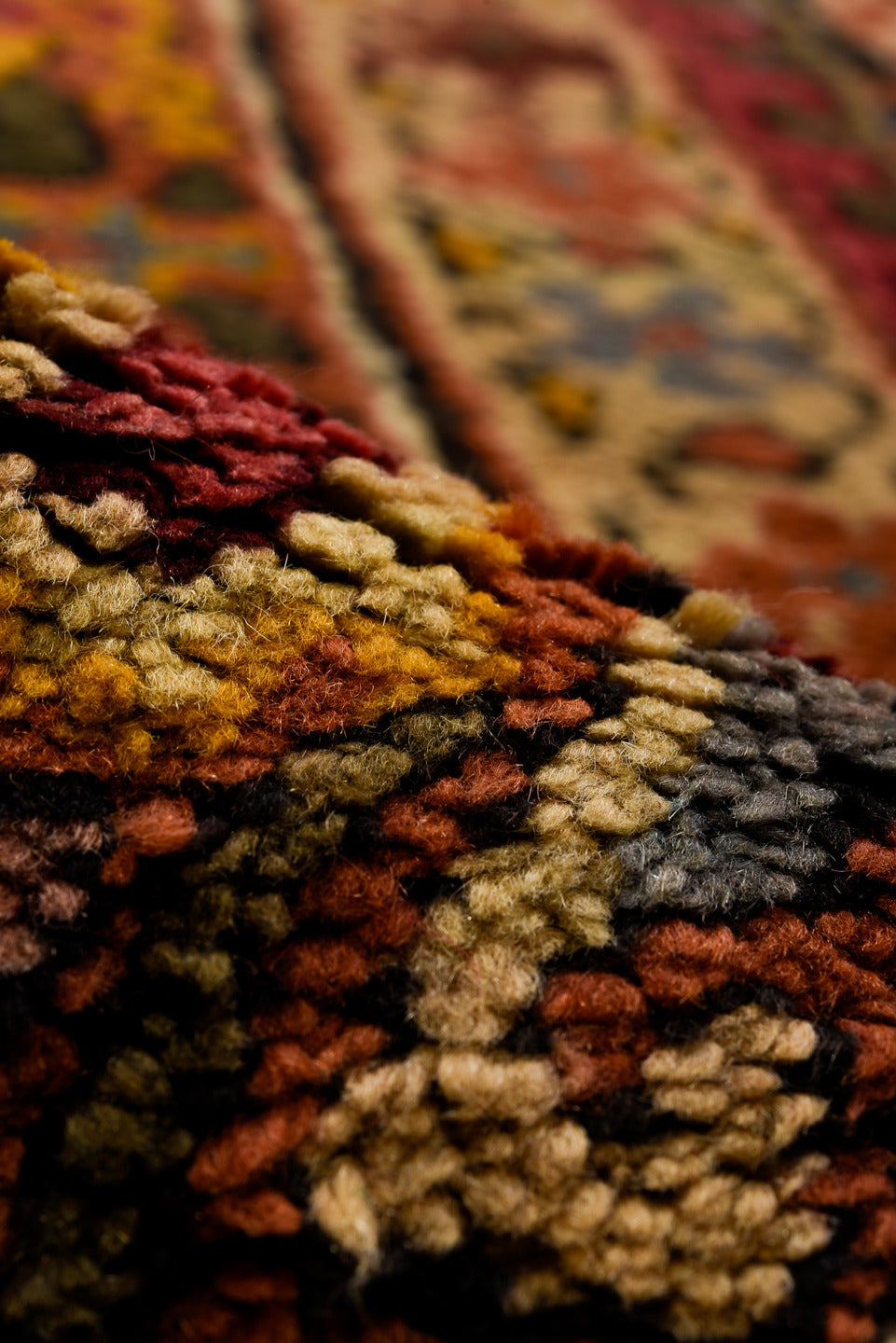 10' x 12' one-of-a-kind handmade vintage European large size rug. Color palette: brown, red, gray, pink, saddle brown