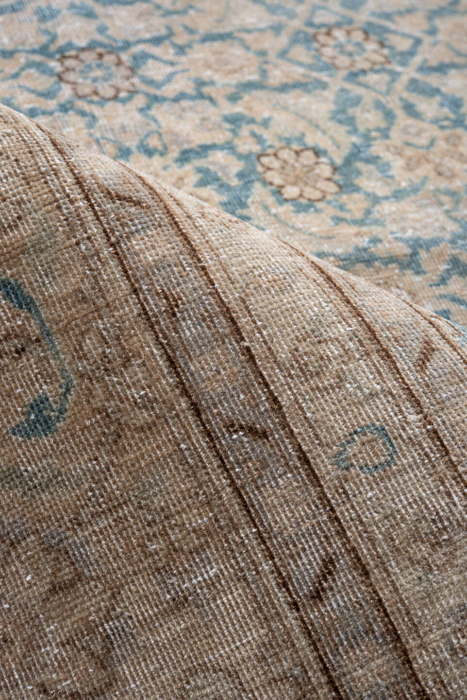 6' x 9' one-of-a-kind handmade antique Tabriz medium size rug. Color palette: ivory, pale blue, taupe, beige, slate, camel