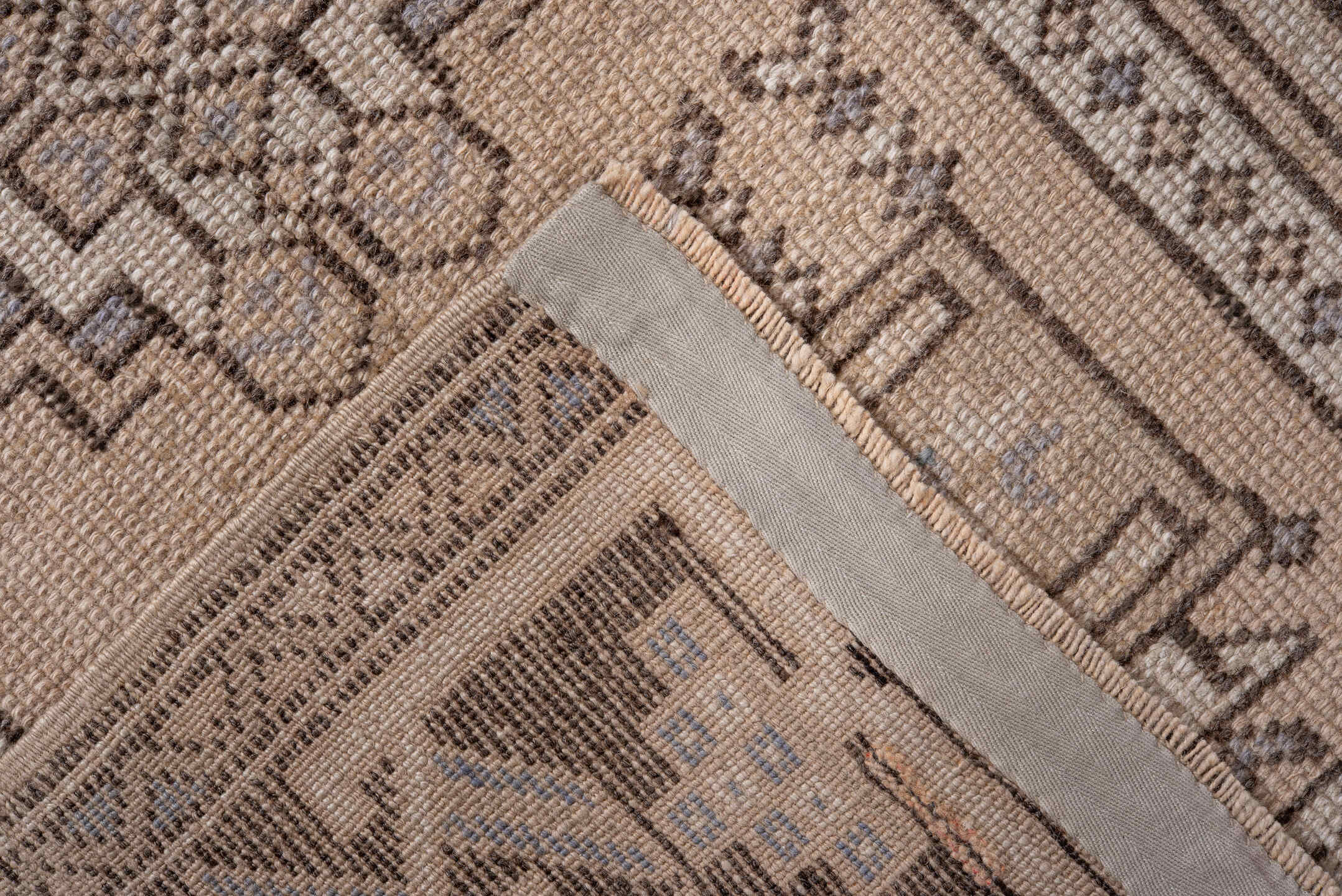 2' x 4' one-of-a-kind handmade antique Oushak small size rug. Color palette: ivory, taupe, brown, pale blue, beige, gray