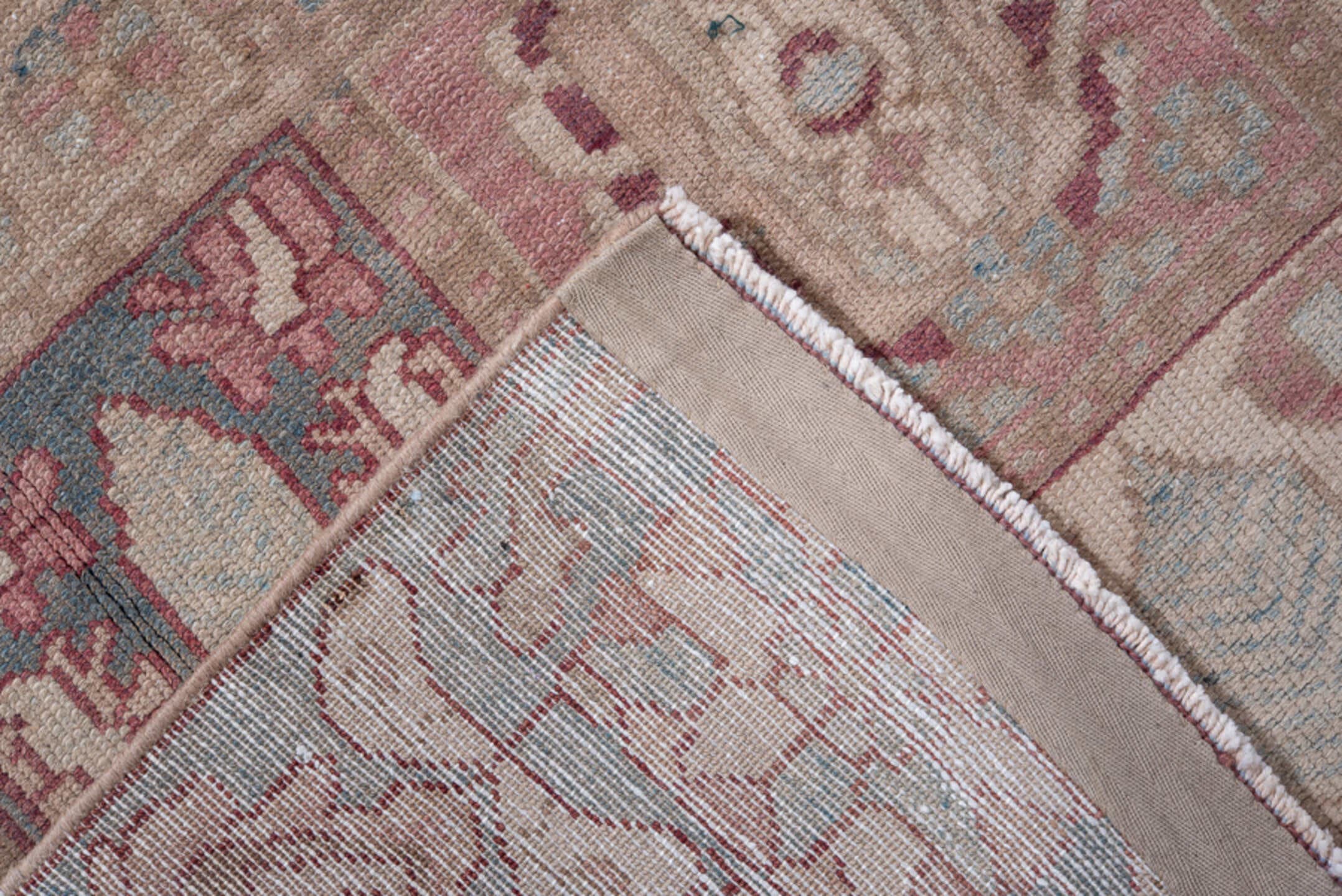 4' x 6' one-of-a-kind handmade antique Baktiary small size rug. Color palette: ivory, sky blue, rose, taupe, dusty pink