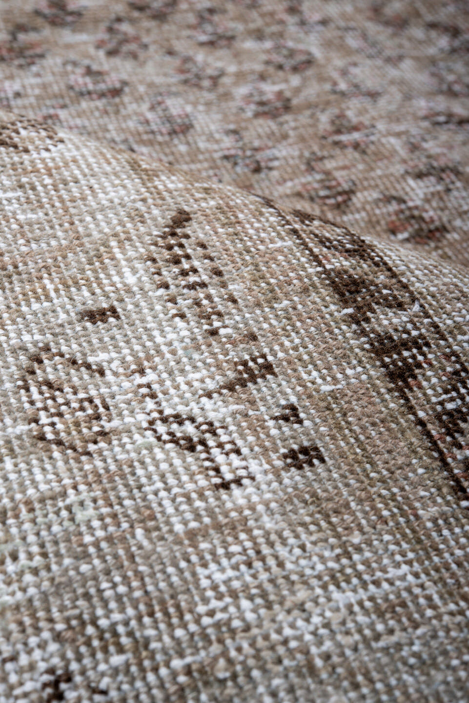5' x 8' one-of-a-kind handmade antique Saraband medium size rug. Color palette: taupe, ivory, brown, charcoal, beige, gray