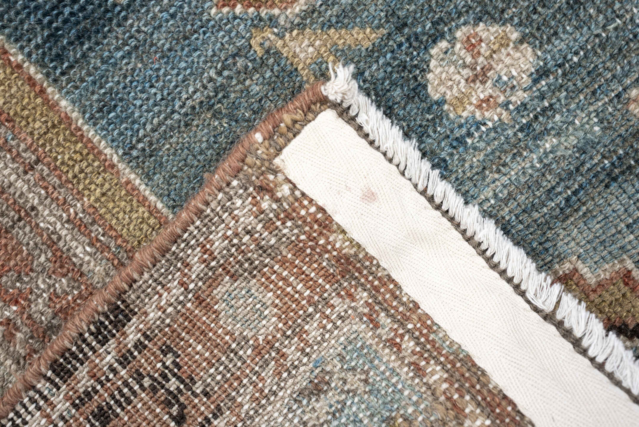 4' x 6' one-of-a-kind handmade antique Hamadan rug. Color palette: blue, terra cotta, ivory, taupe, charcoal, camel