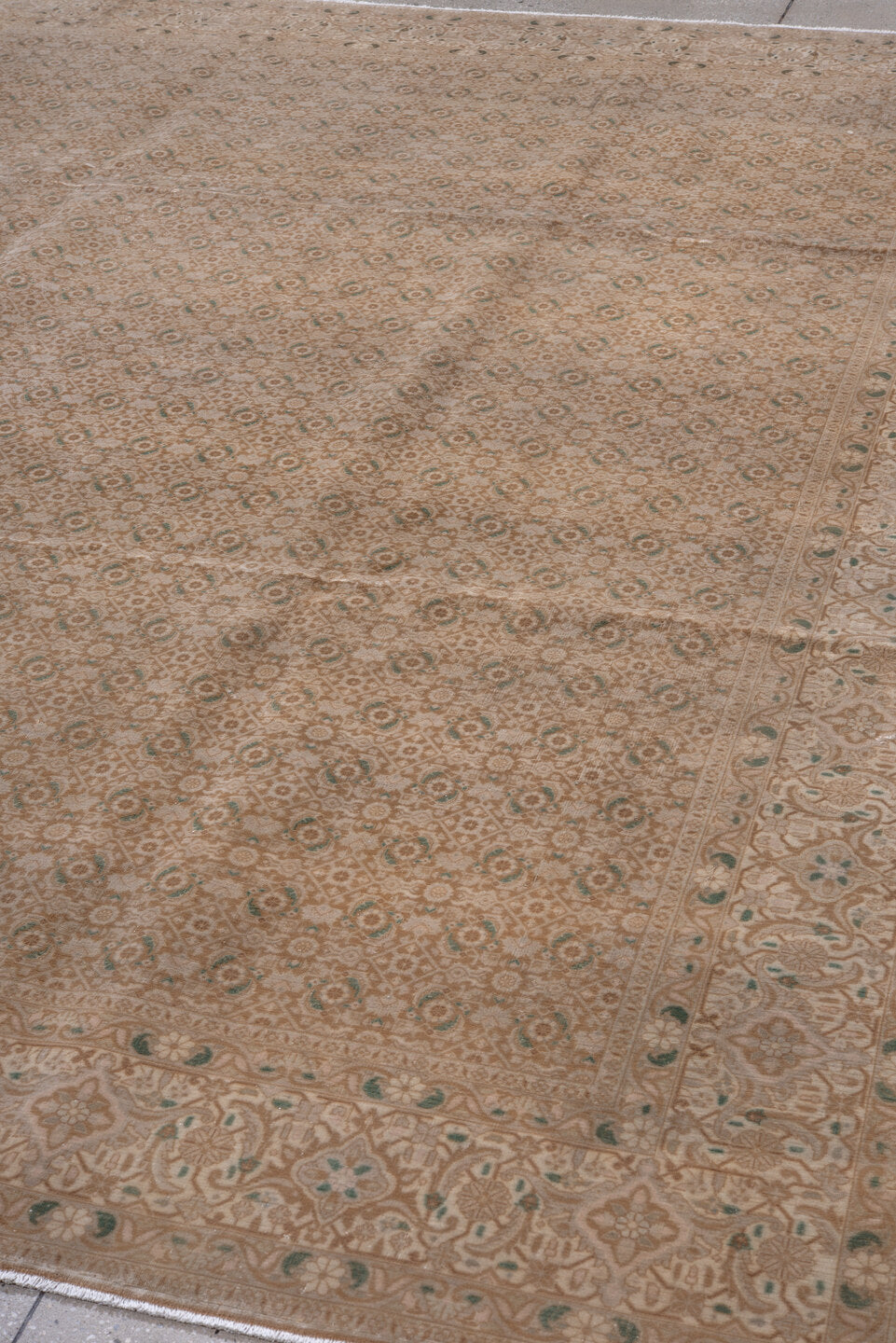 8' x 11' one-of-a-kind handmade antique Bidjar large size rug. Color palette: camel, taupe, ivory, sage, beige, sand, gray
