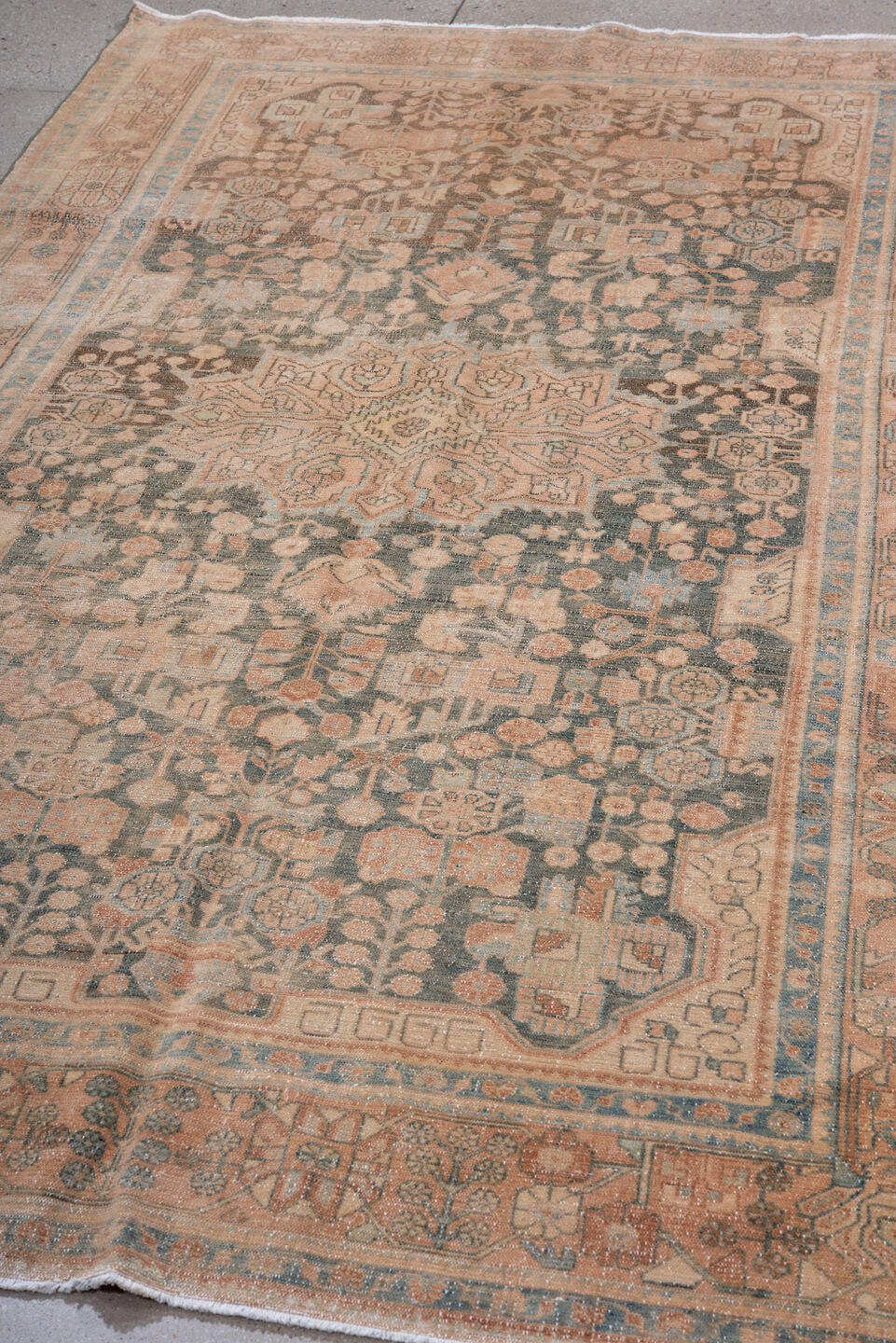 5' x 10' one-of-a-kind handmade vintage Malayer medium size rug. Color palette: blush, charcoal, ivory, sky_blue, taupe