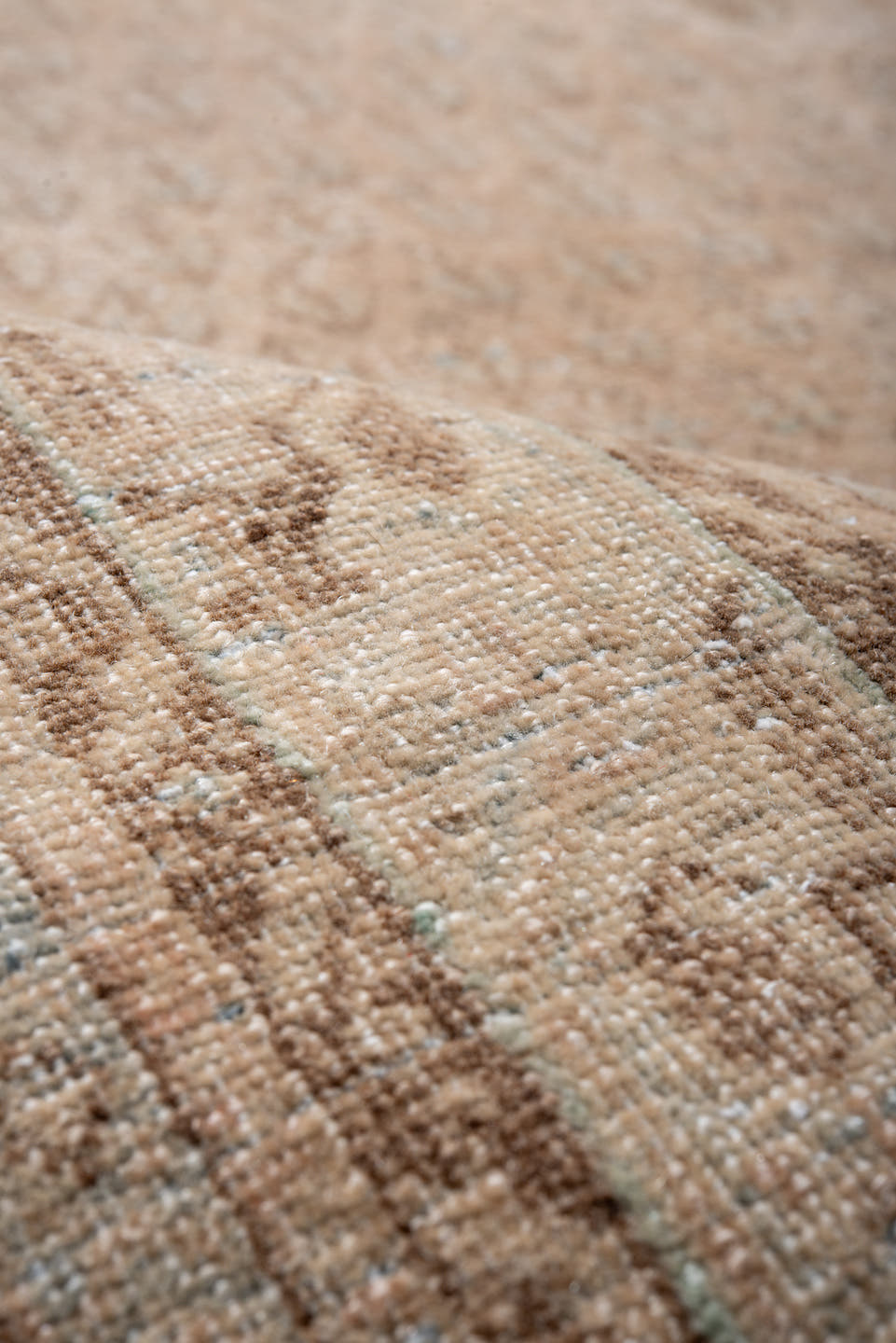 8' x 11' one-of-a-kind handmade vintage Mir large size rug. Color palette: camel, ivory, taupe, light blue, brown, beige