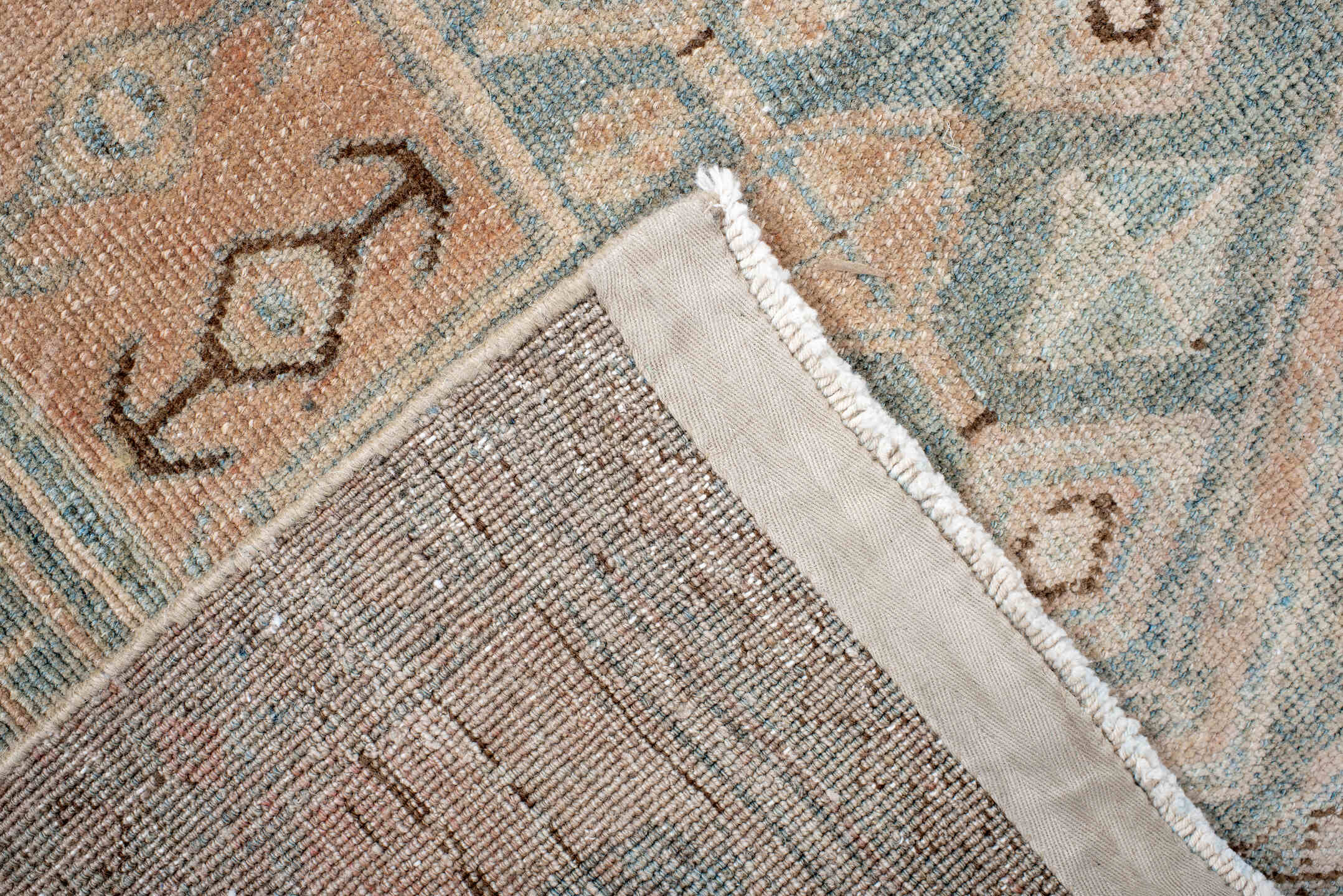 3' x 7' one-of-a-kind handmade antique Bidjar rug. Color palette: sky blue, ivory, blush, taupe, brown, camel, light blue