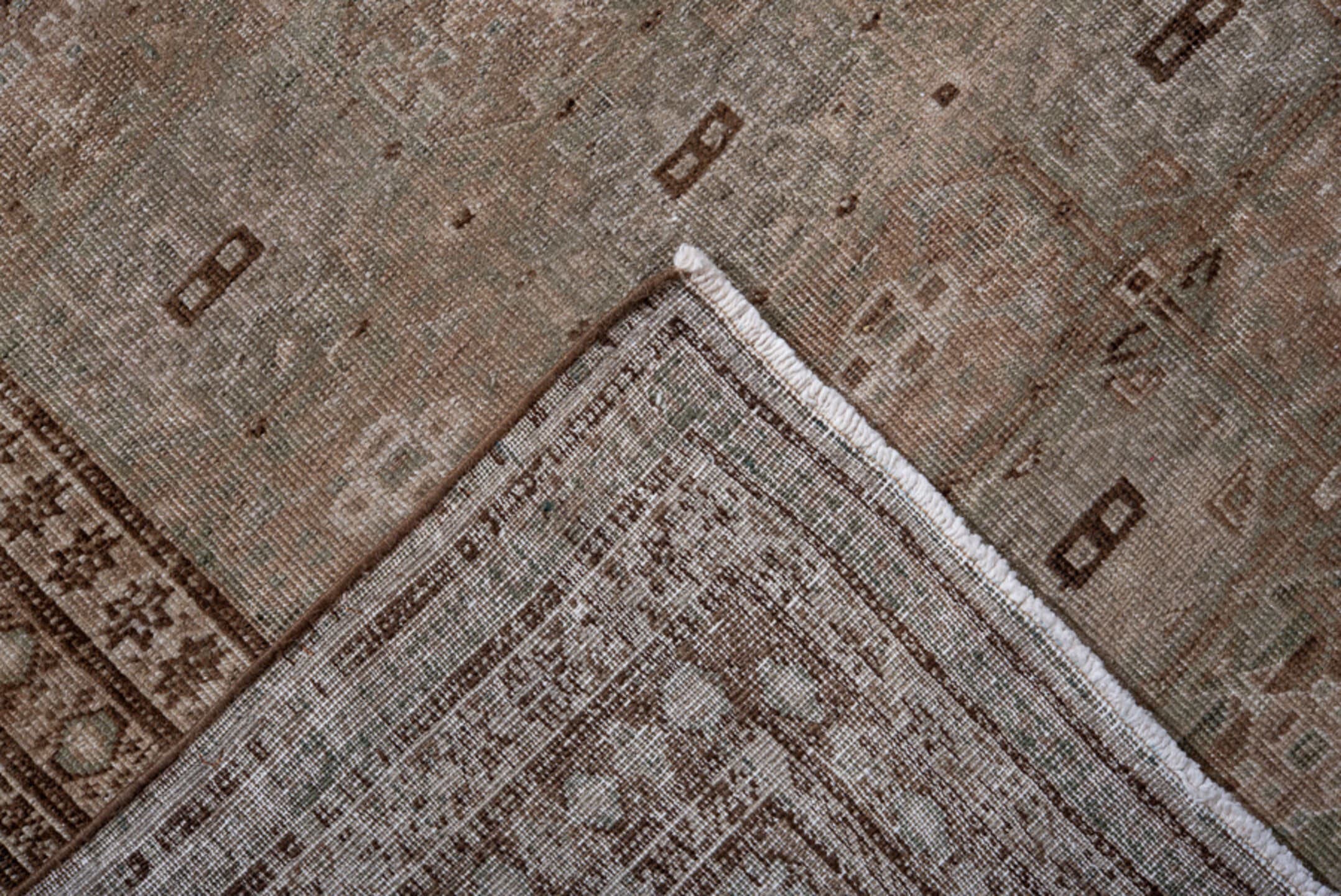 5' x 8' one-of-a-kind handmade antique Ardebil medium size rug. Color palette: taupe, brown, ivory, camel, beige, gray