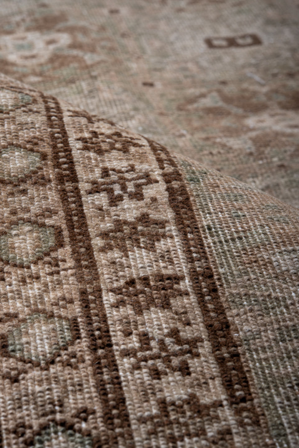 5' x 8' one-of-a-kind handmade antique Ardebil medium size rug. Color palette: taupe, brown, ivory, camel, beige, gray