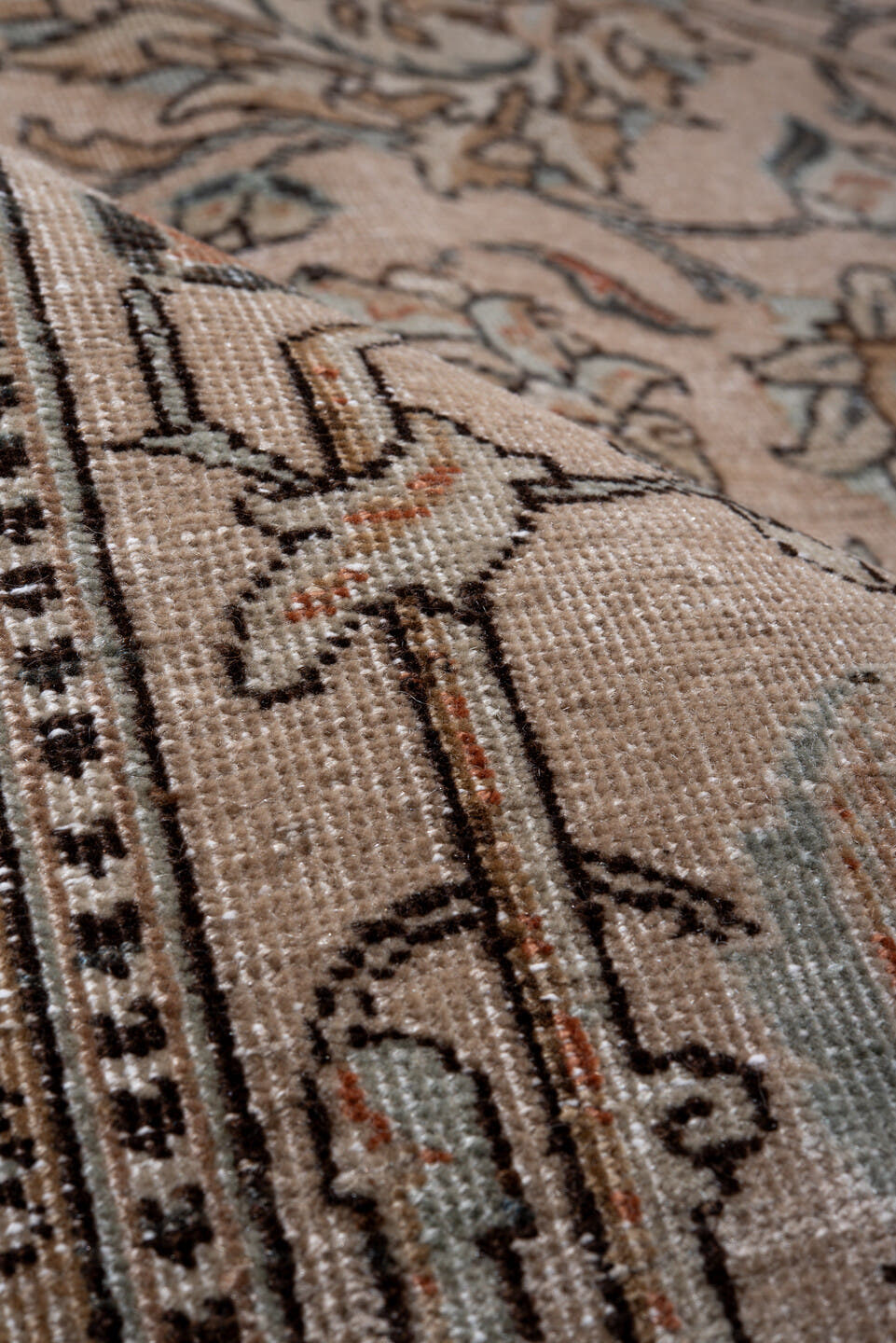 8' x 10' one-of-a-kind handmade antique Tabriz large size rug. Color palette: ivory, beige, taupe, camel, slate, rust, brown