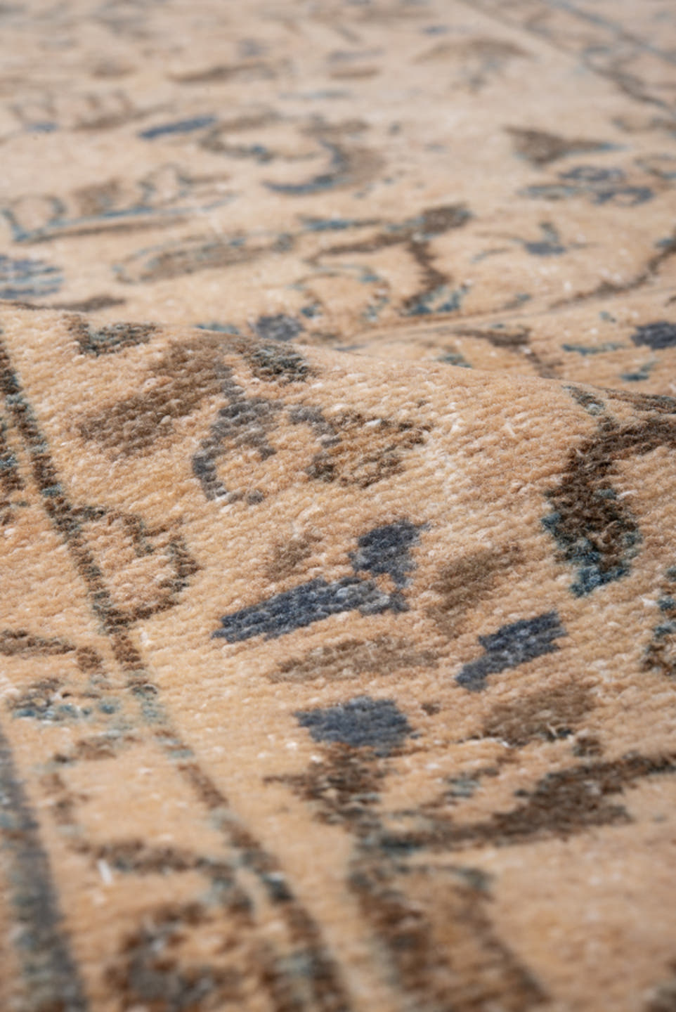 2' x 6' one-of-a-kind handmade antique Lilian runner rug. Color palette: ivory, sky blue, brown, taupe, beige, light blue