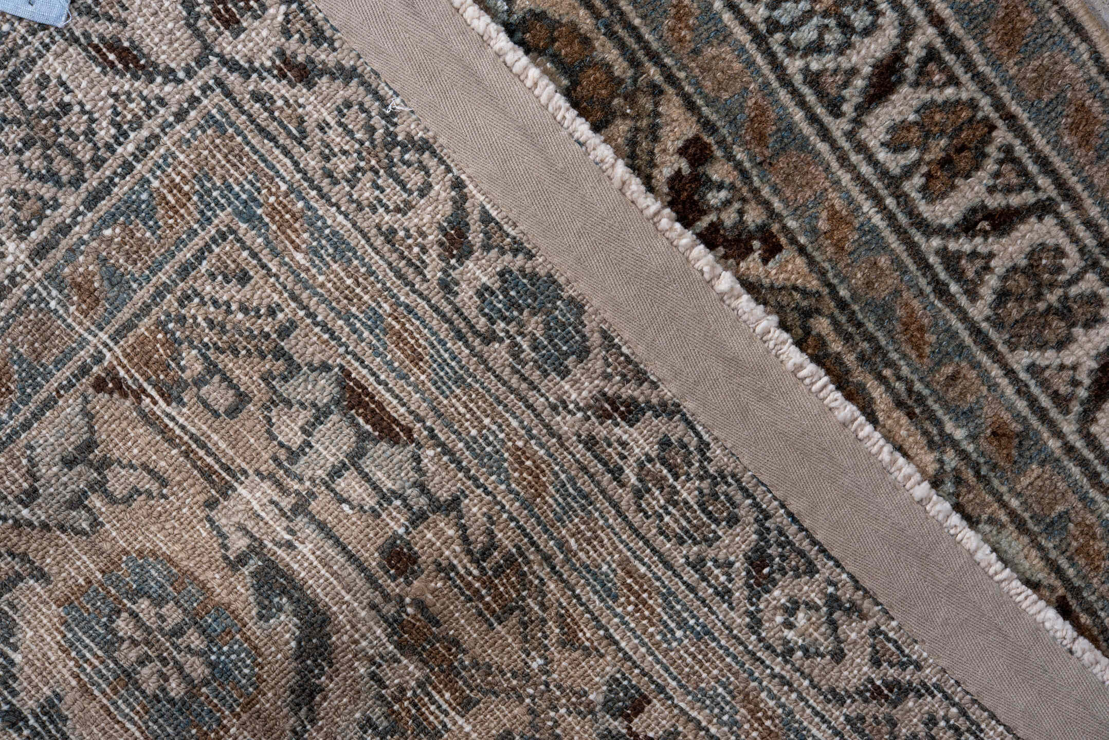 2' x 11' one-of-a-kind handmade antique Hamadan runner rug. Color palette: ivory, brown, sky_blue, camel, taupe, slate