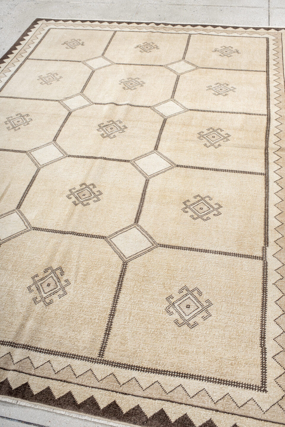5' x 8' one-of-a-kind handmade vintage Anatolian medium size rug. Color palette: ivory, brown, taupe, beige, gray