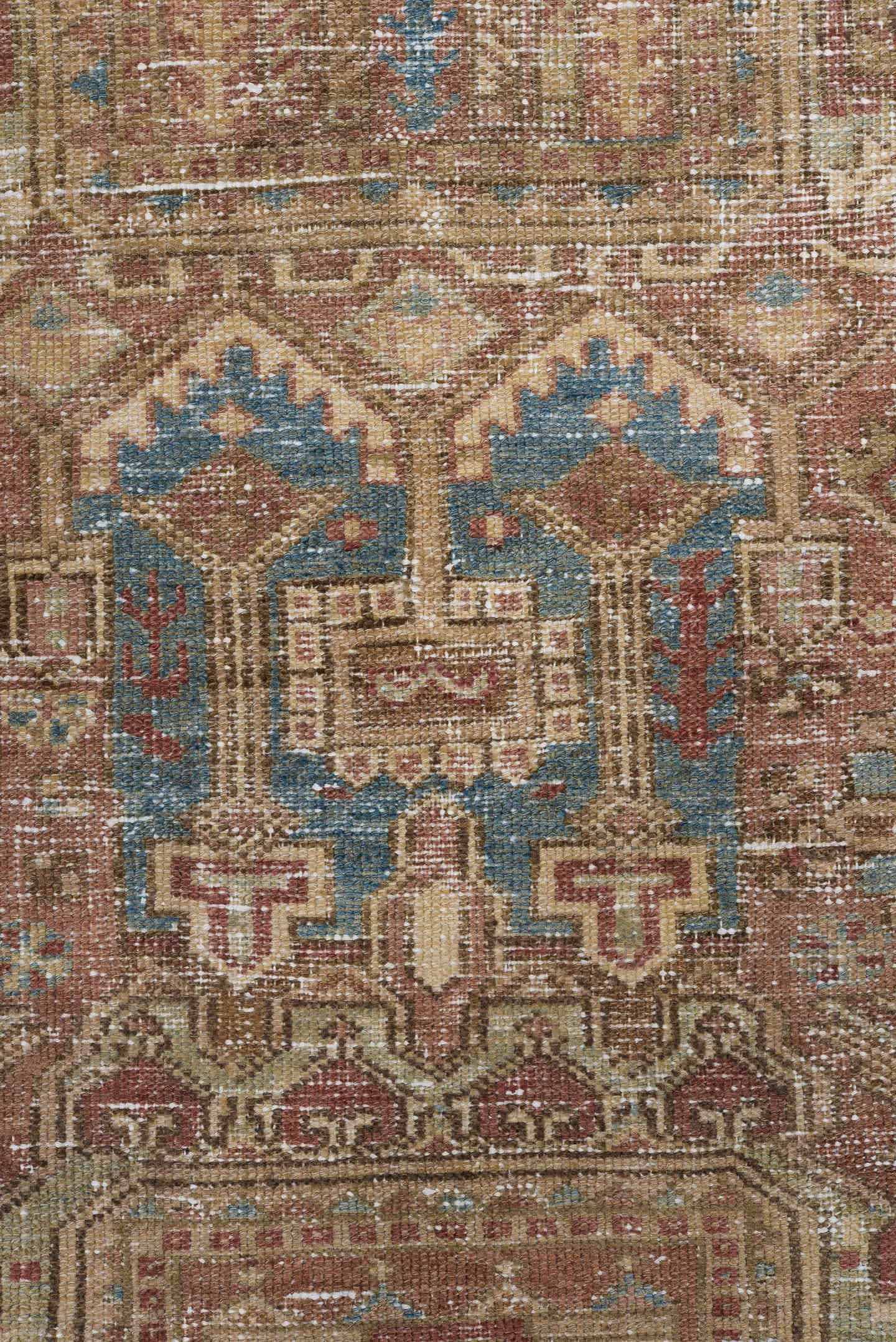 6' x 9' one-of-a-kind handmade vintage Baktiary medium size rug. Color palette: rust, ivory, muted blue, taupe, camel