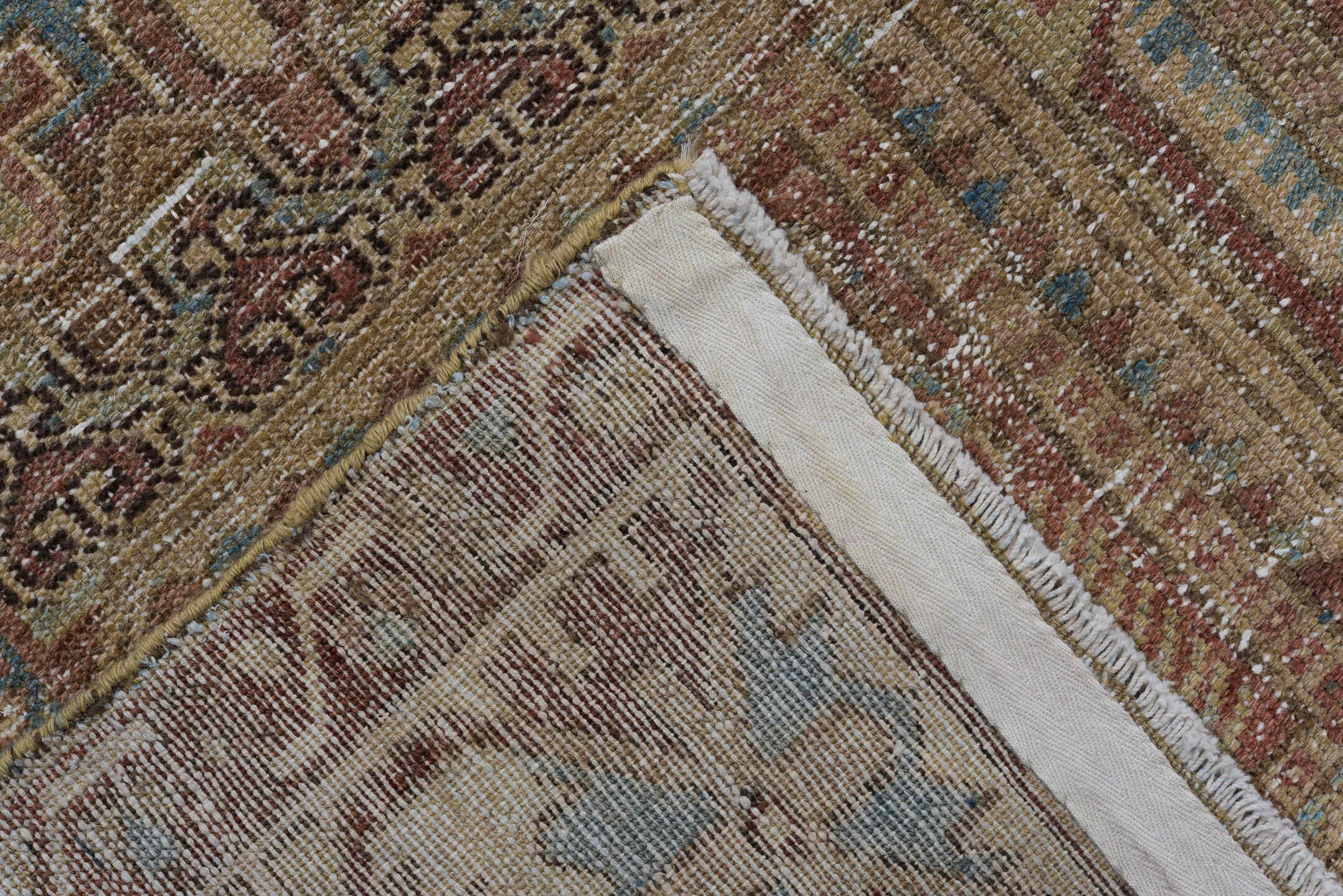 6' x 9' one-of-a-kind handmade vintage Baktiary medium size rug. Color palette: rust, ivory, muted blue, taupe, camel