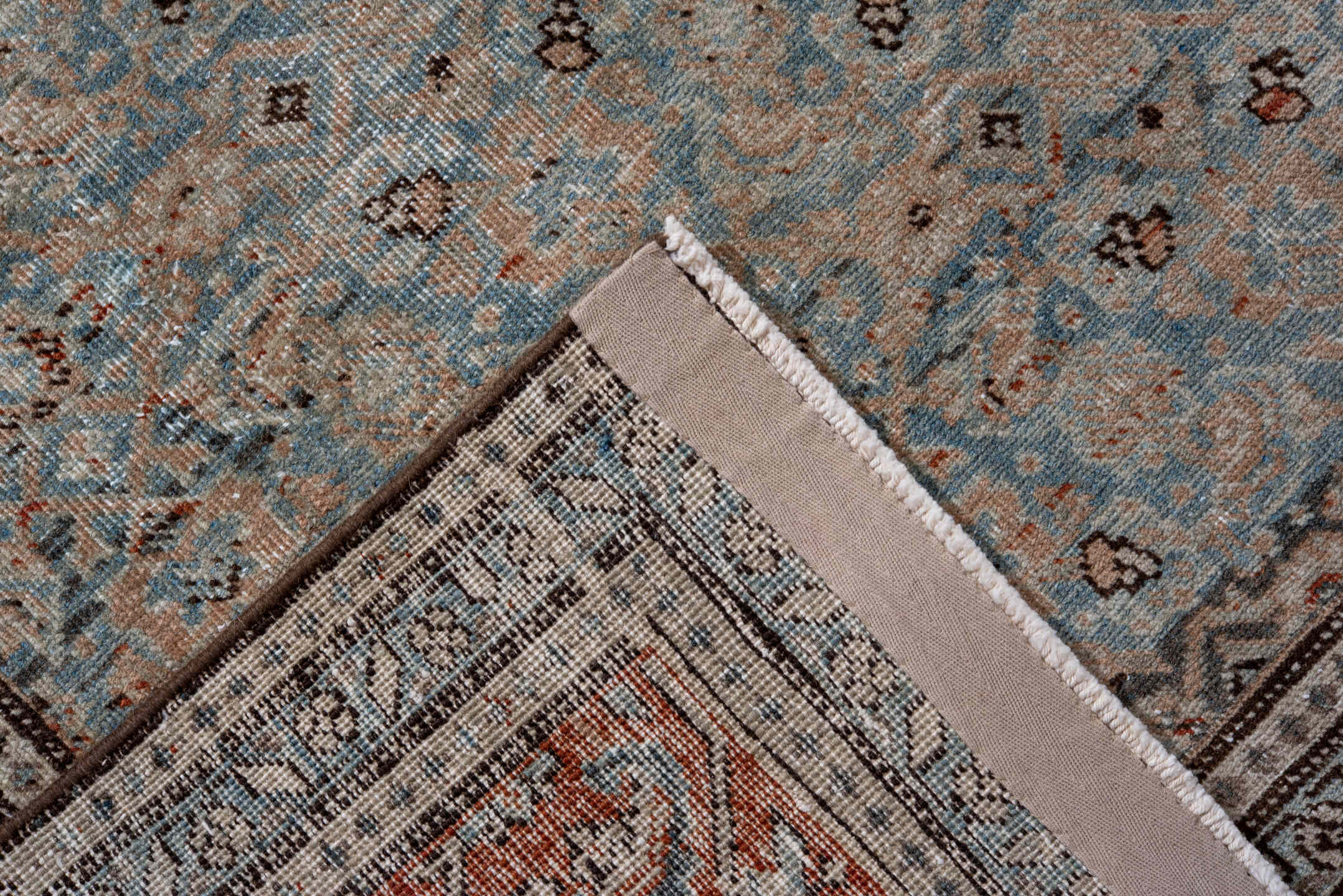 6' x 9' one-of-a-kind handmade vintage Tabriz medium size rug. Color palette: pale blue, rust, ivory, taupe, slate, charcoal