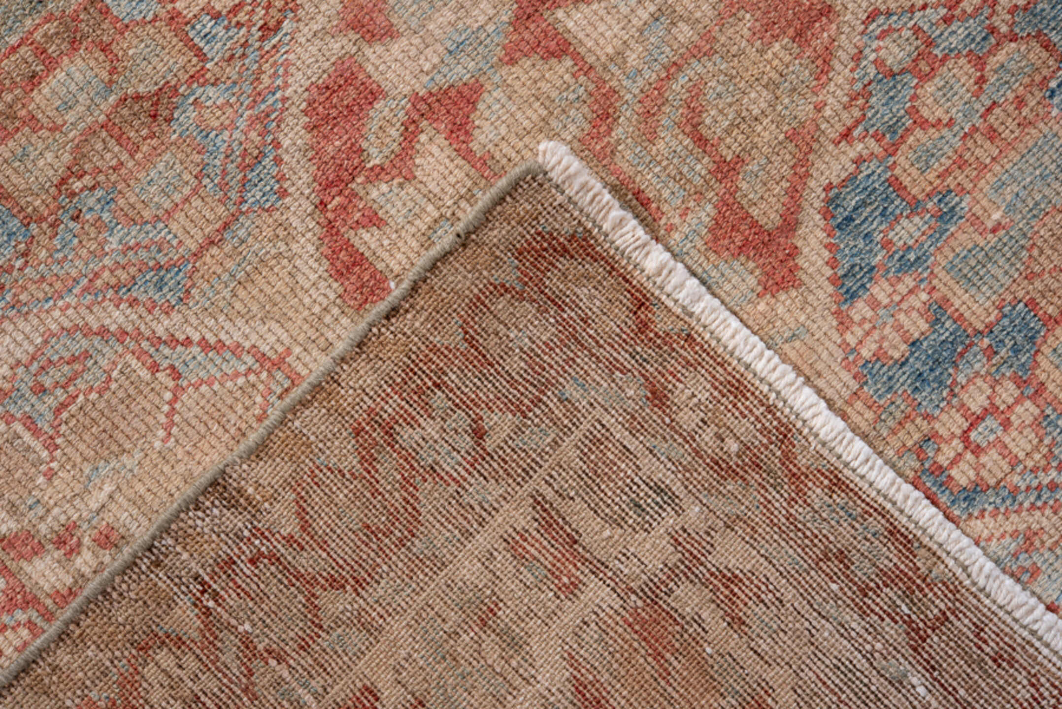 6' x 9' one-of-a-kind handmade antique Baktiary medium size rug. Color palette: ivory, blush, pale blue, rose, taupe, sage