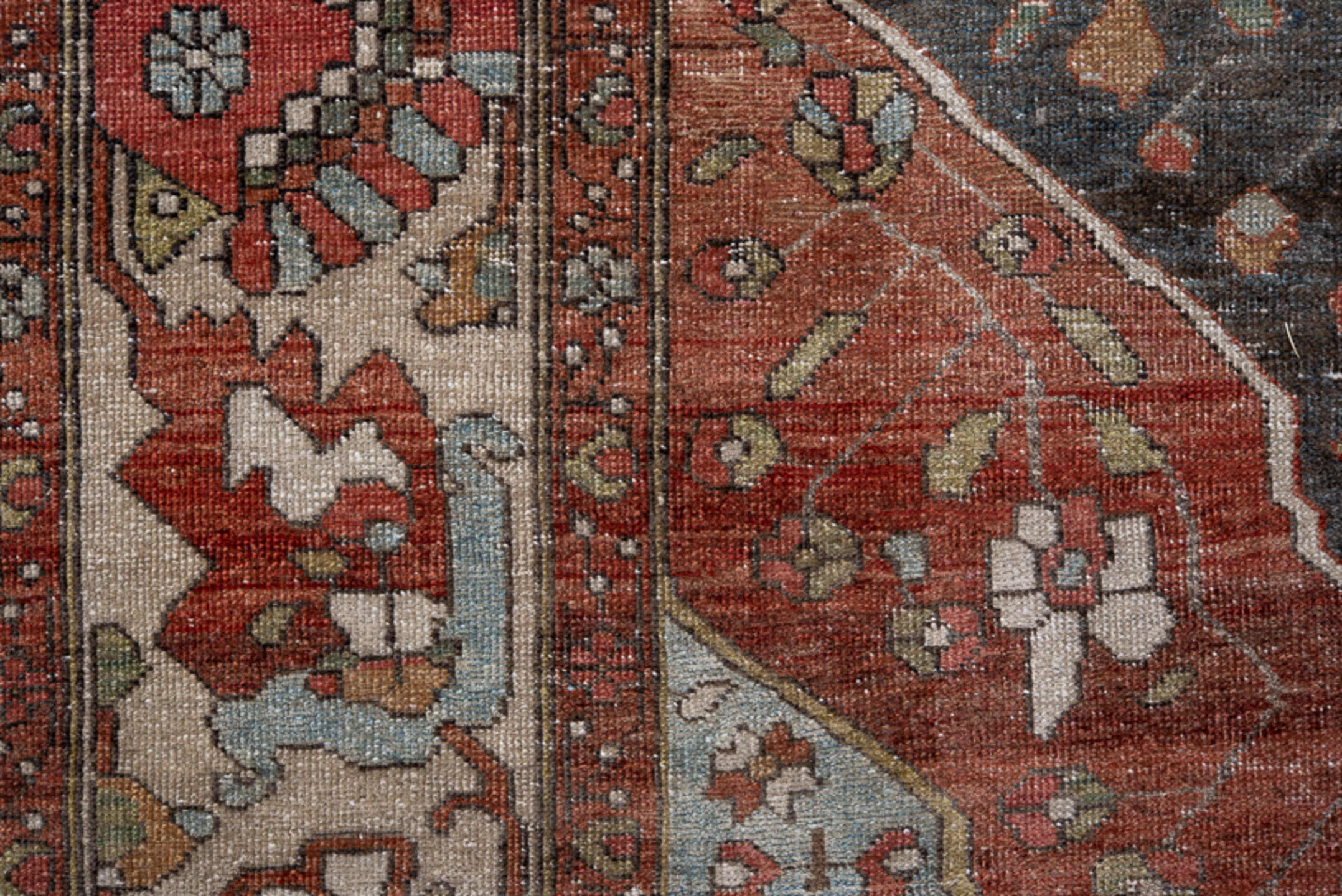 6' x 9' one-of-a-kind handmade vintage Far.Sarouk medium size rug. Color palette: rust, ivory, charcoal, sky_blue