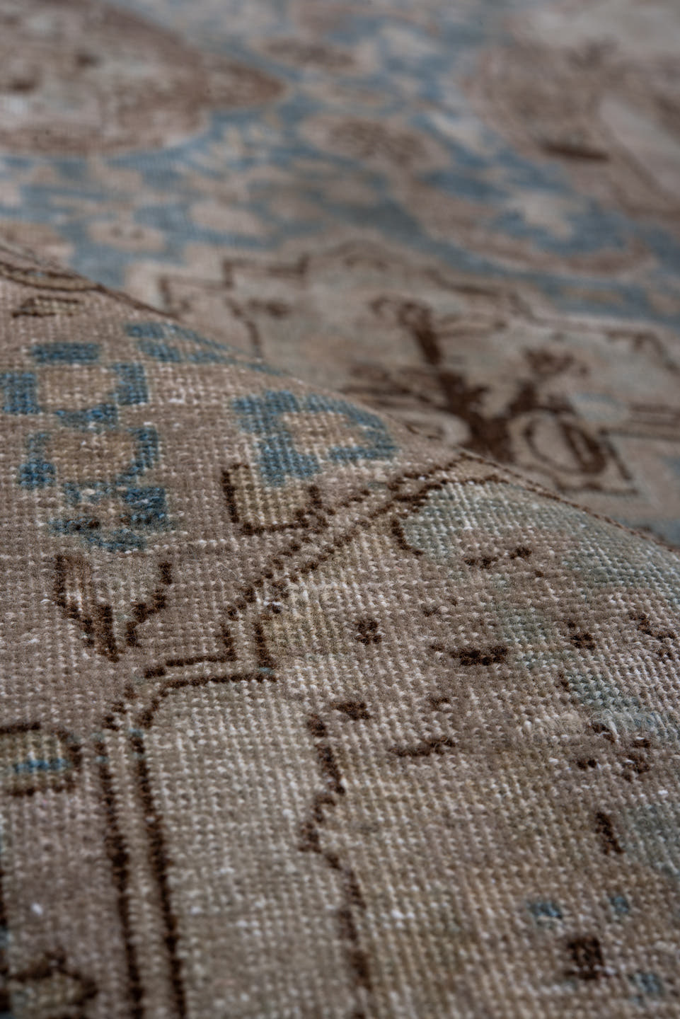 6' x 9' one-of-a-kind handmade antique Tabriz medium size rug. Color palette: sky blue, ivory, taupe, brown, beige