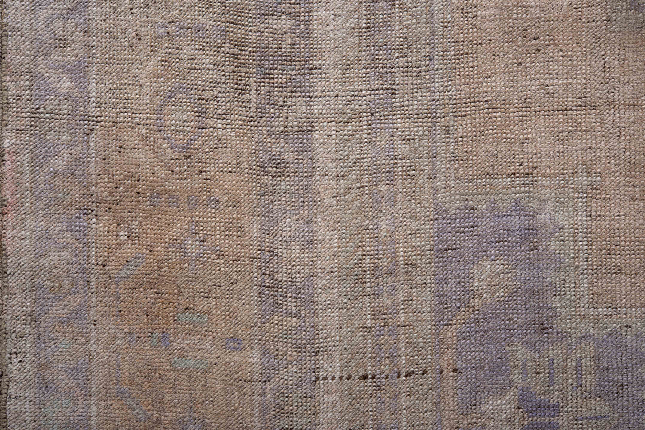 6' x 11' one-of-a-kind handmade vintage Oushak large size rug. Color palette: taupe, beige, lavender, ivory, dusty blue