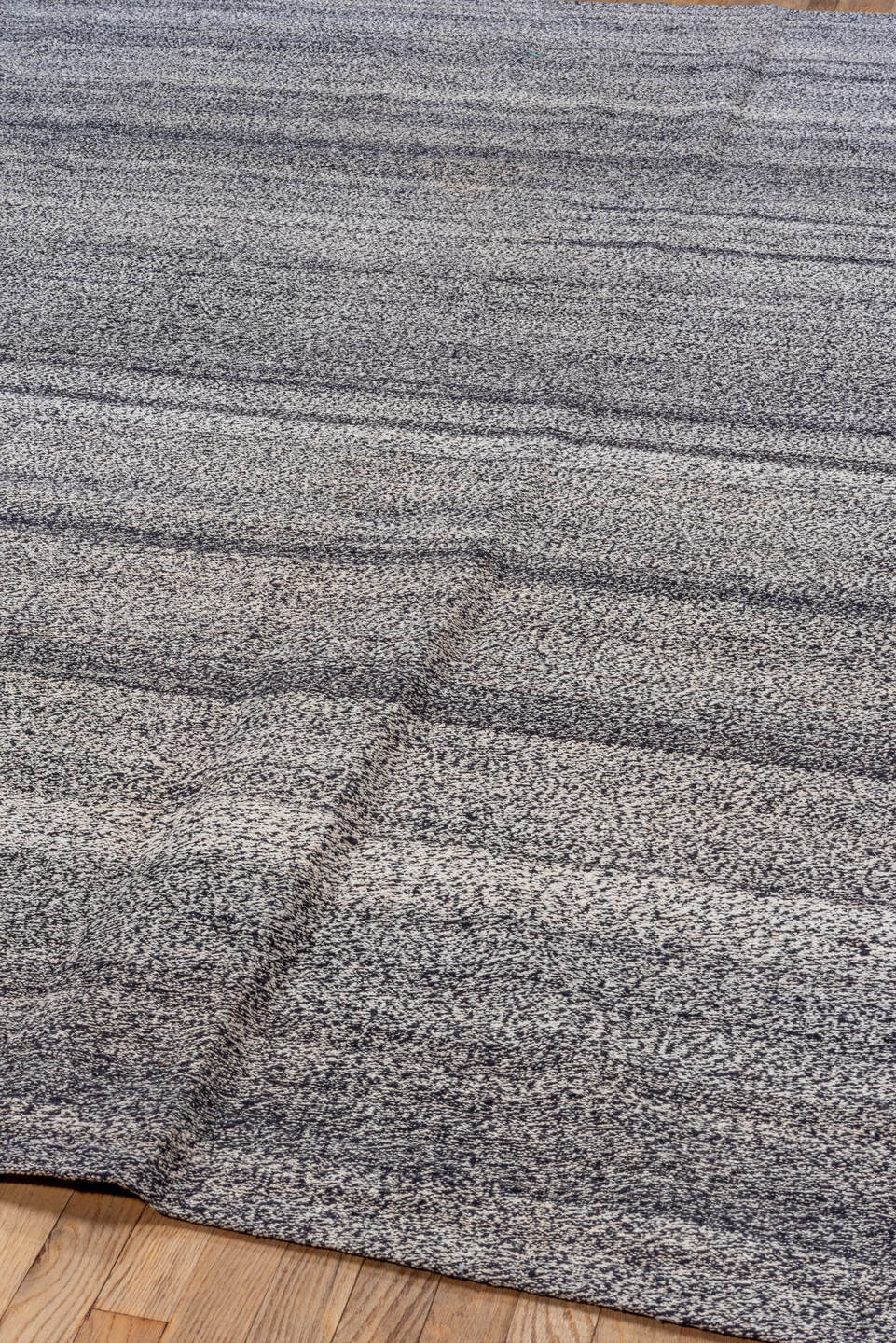 9' x 12' one-of-a-kind handmade vintage Kilim large size rug. Color palette: black, charcoal, dark gray, dim gray, gray