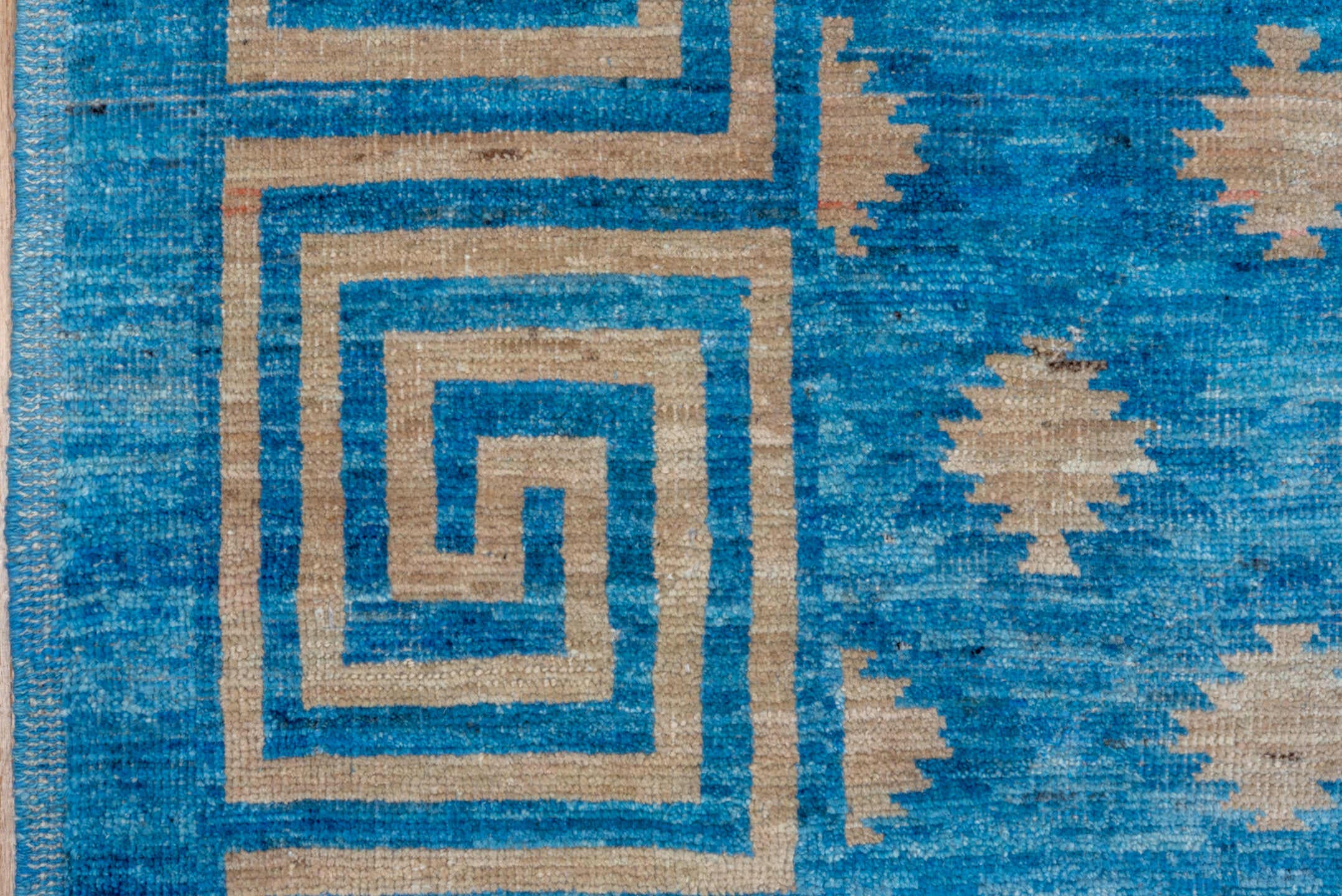 12' x 16' one-of-a-kind handmade handmade Modern oversize rug. Color palette: turquoise, ivory, sky blue, teal, light blue
