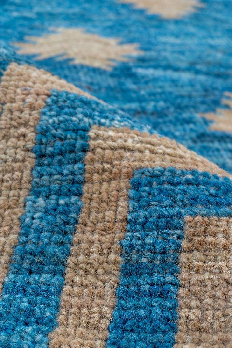 12' x 16' one-of-a-kind handmade handmade Modern oversize rug. Color palette: turquoise, ivory, sky blue, teal, light blue