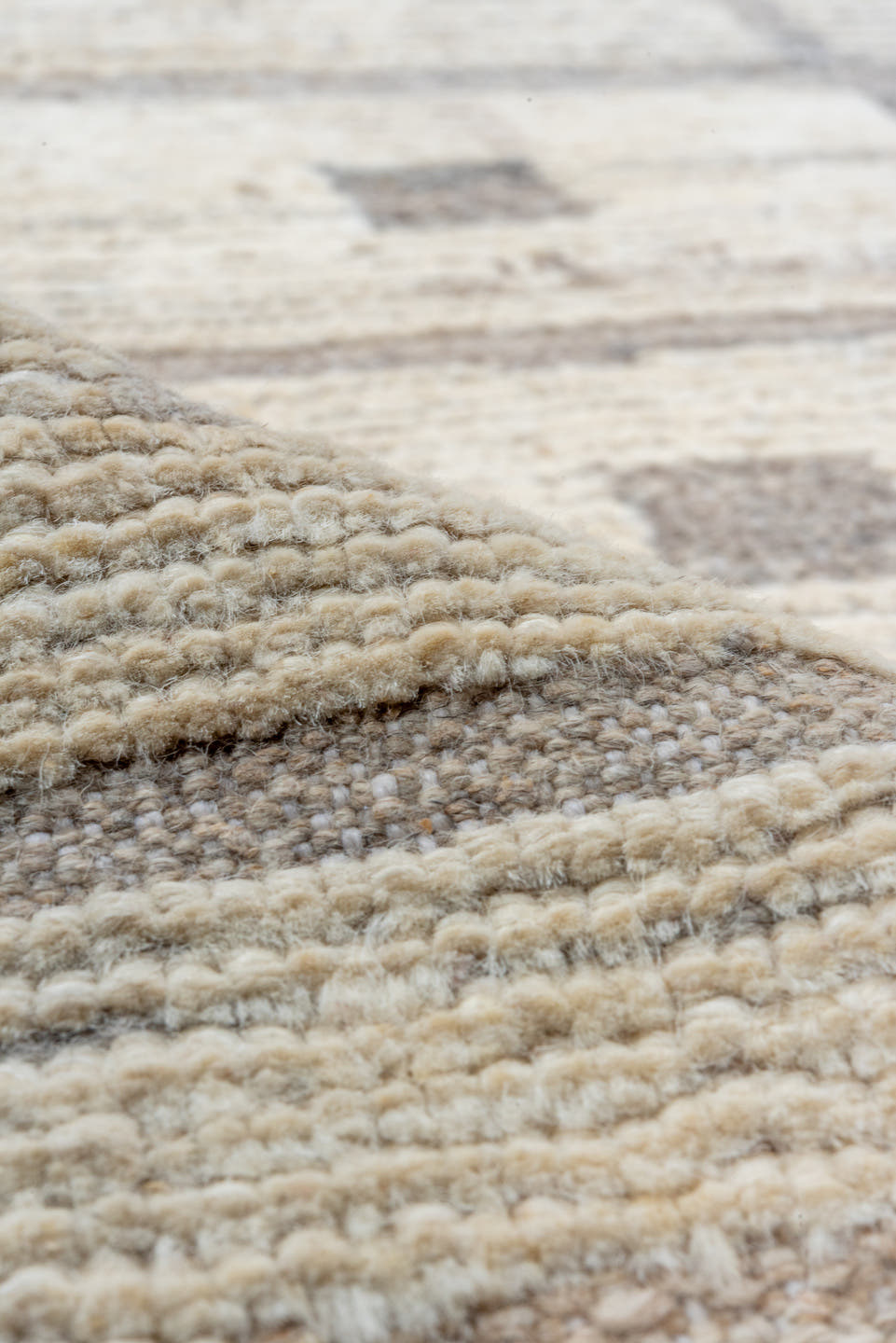 3' x 11' one-of-a-kind handmade vintage Tulu runner rug. Color palette: ivory, taupe, beige, gray