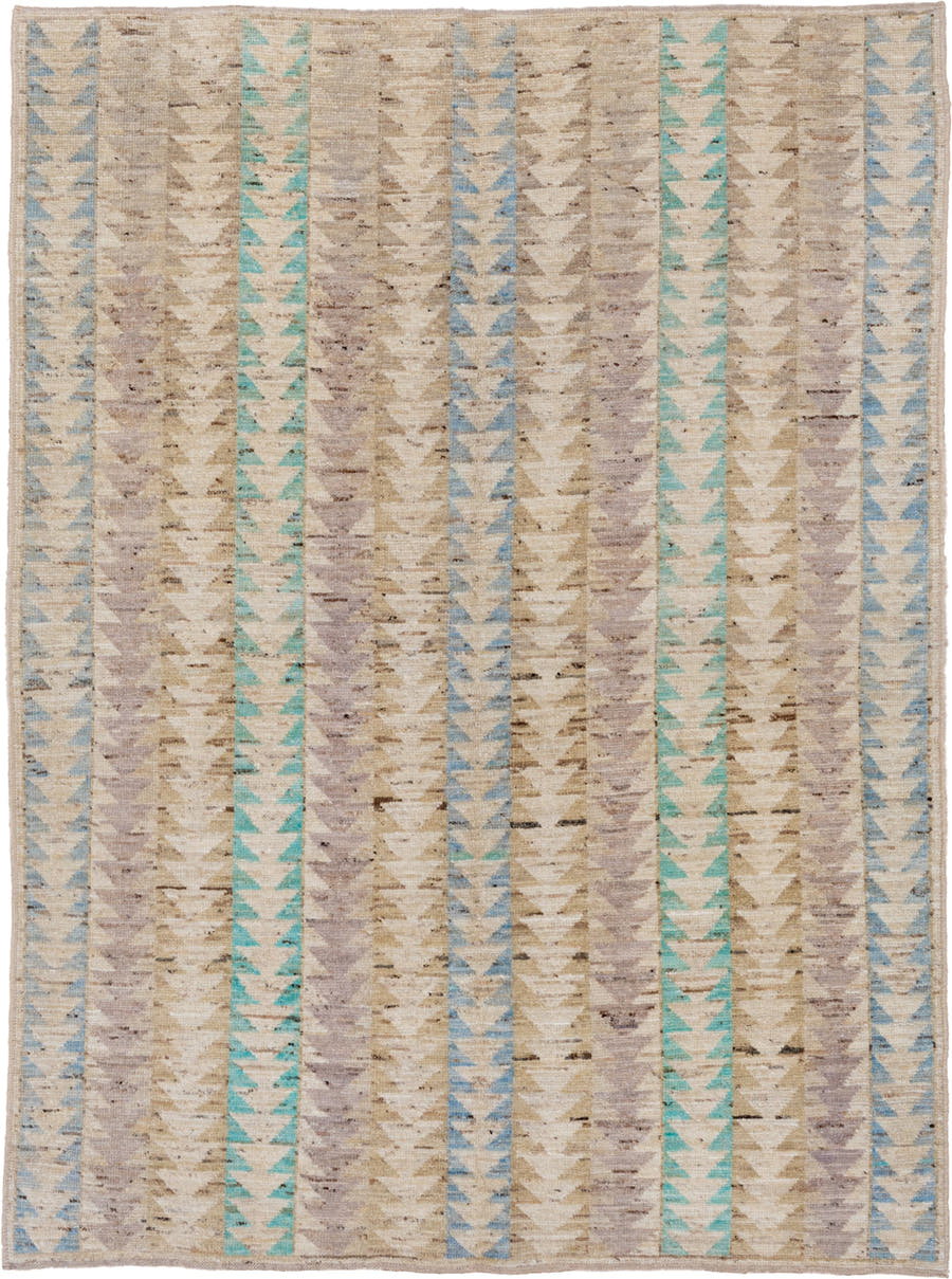 5' x 7' one-of-a-kind handmade vintage Moroccan rug. Color palette: ivory, sand, taupe, sky_blue, aqua, pale_lavender, camel